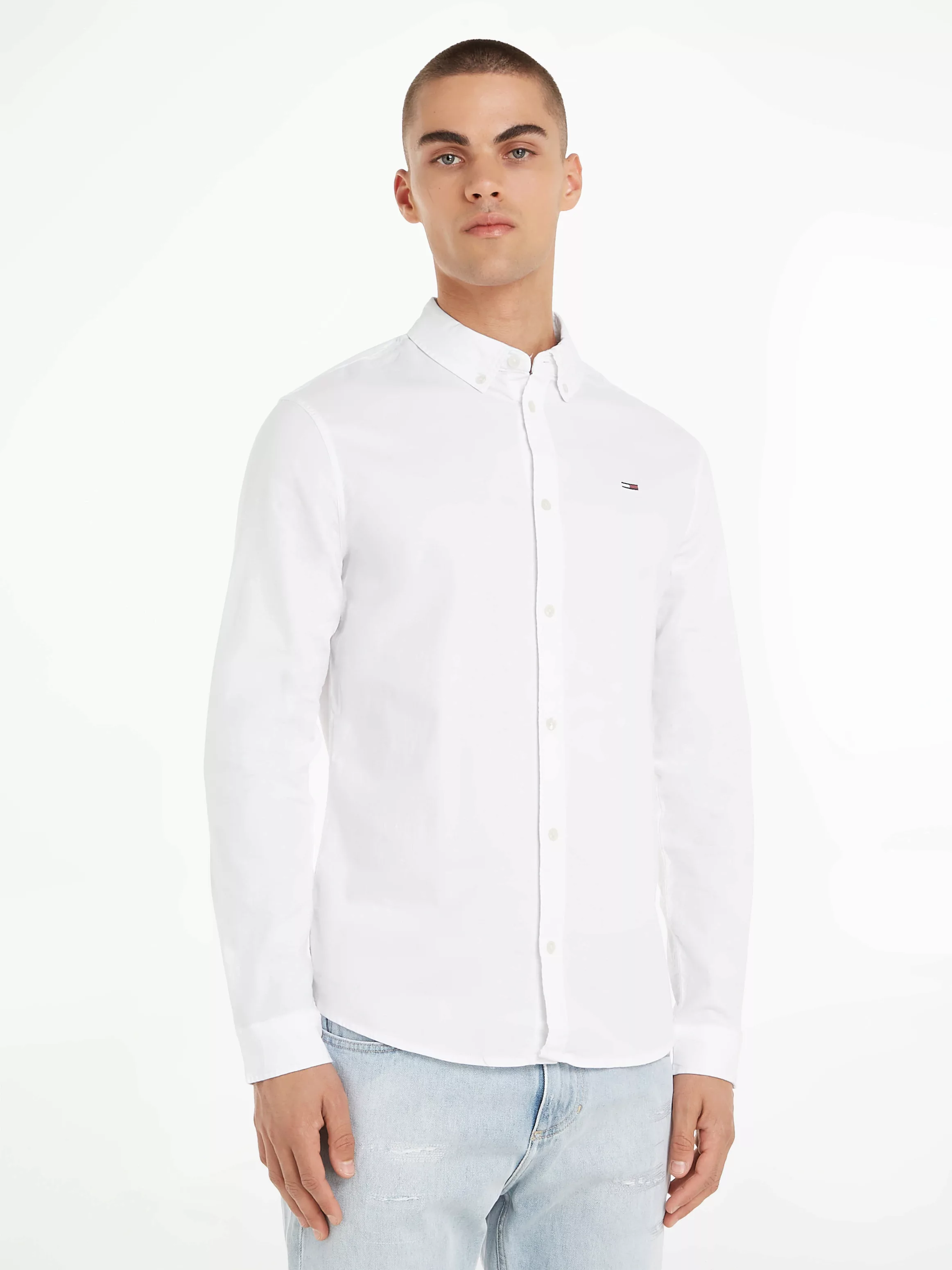 Tommy Jeans Langarmhemd TJM Slim Stretch Oxford Shirt mit Flaglabel auf der günstig online kaufen