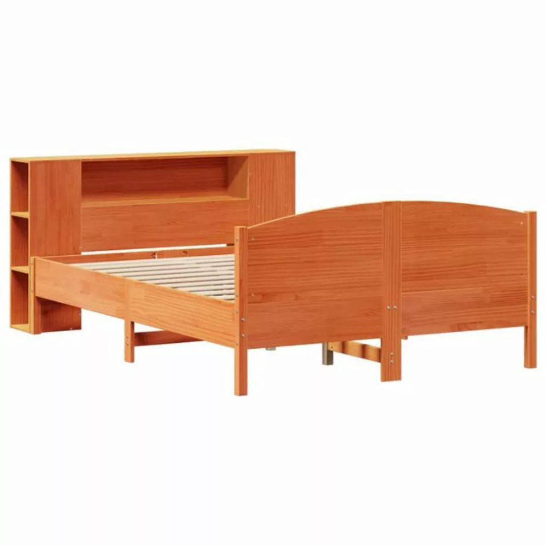 vidaXL Bett Massivholzbett mit Regal ohne Matratze Wachsbraun 135x190 cm günstig online kaufen