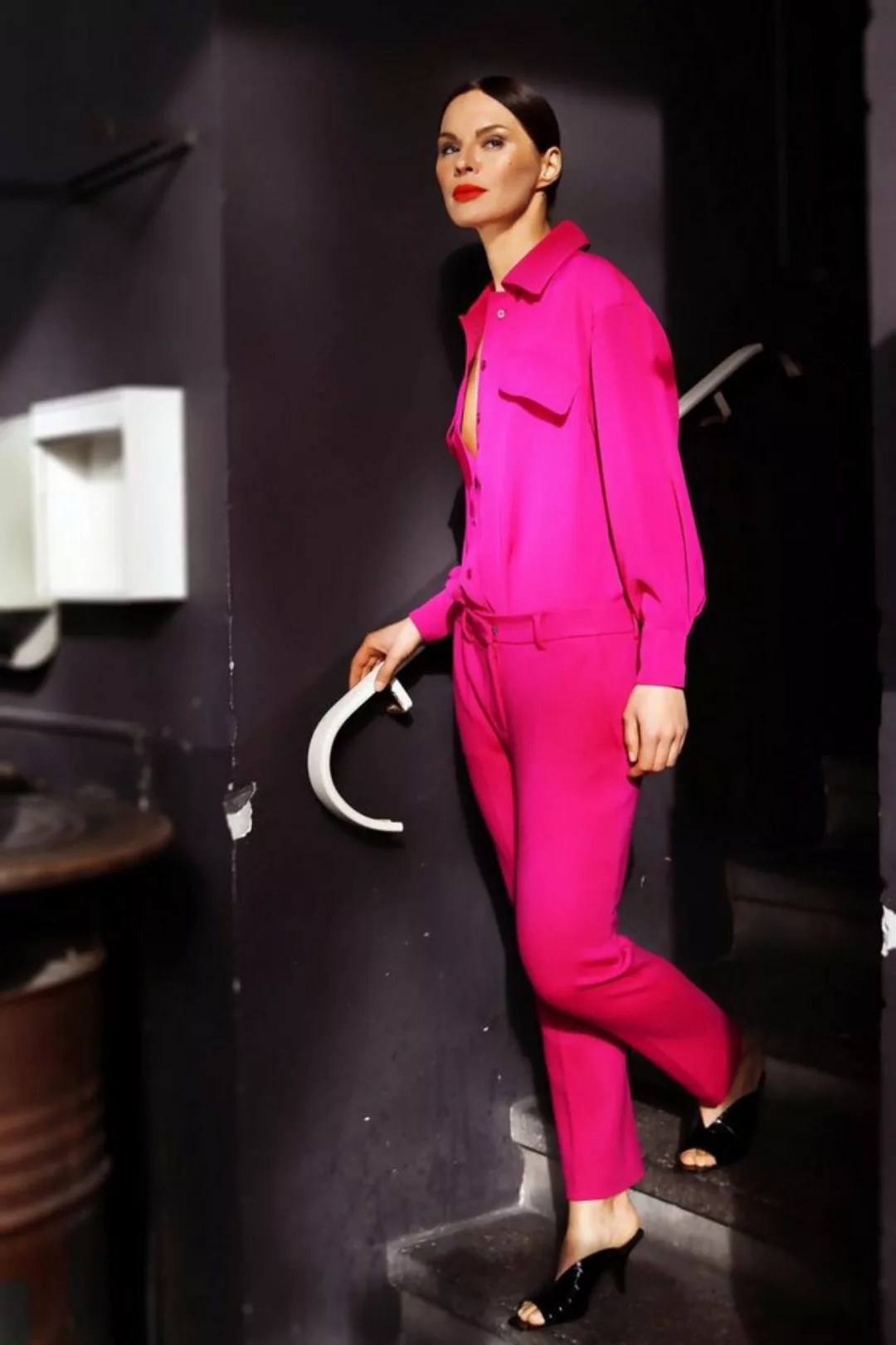 Boscana Hemdbluse Langarmbluse Bluse mit Taschenklappen in Pink günstig online kaufen