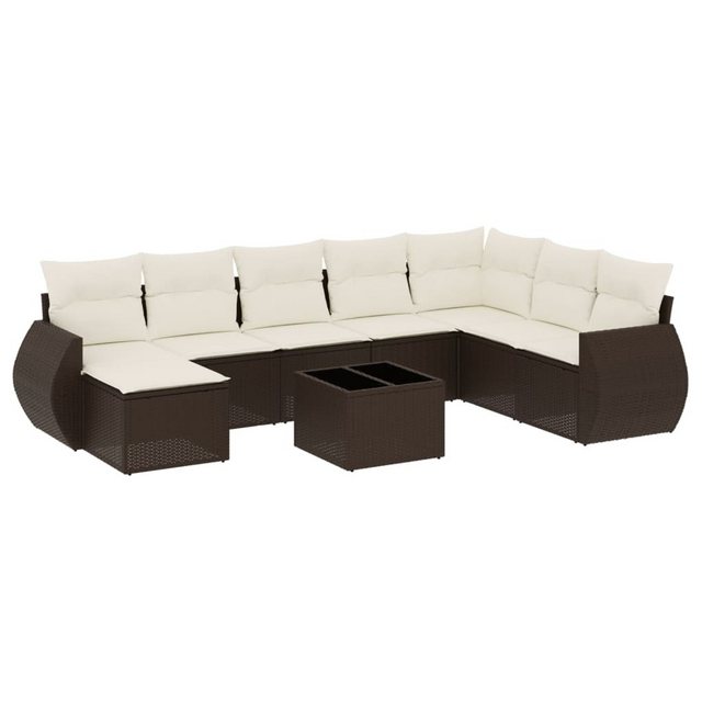 vidaXL Sofaelement 9-tlg. Garten-Sofagarnitur mit Kissen Braun Poly Rattan günstig online kaufen