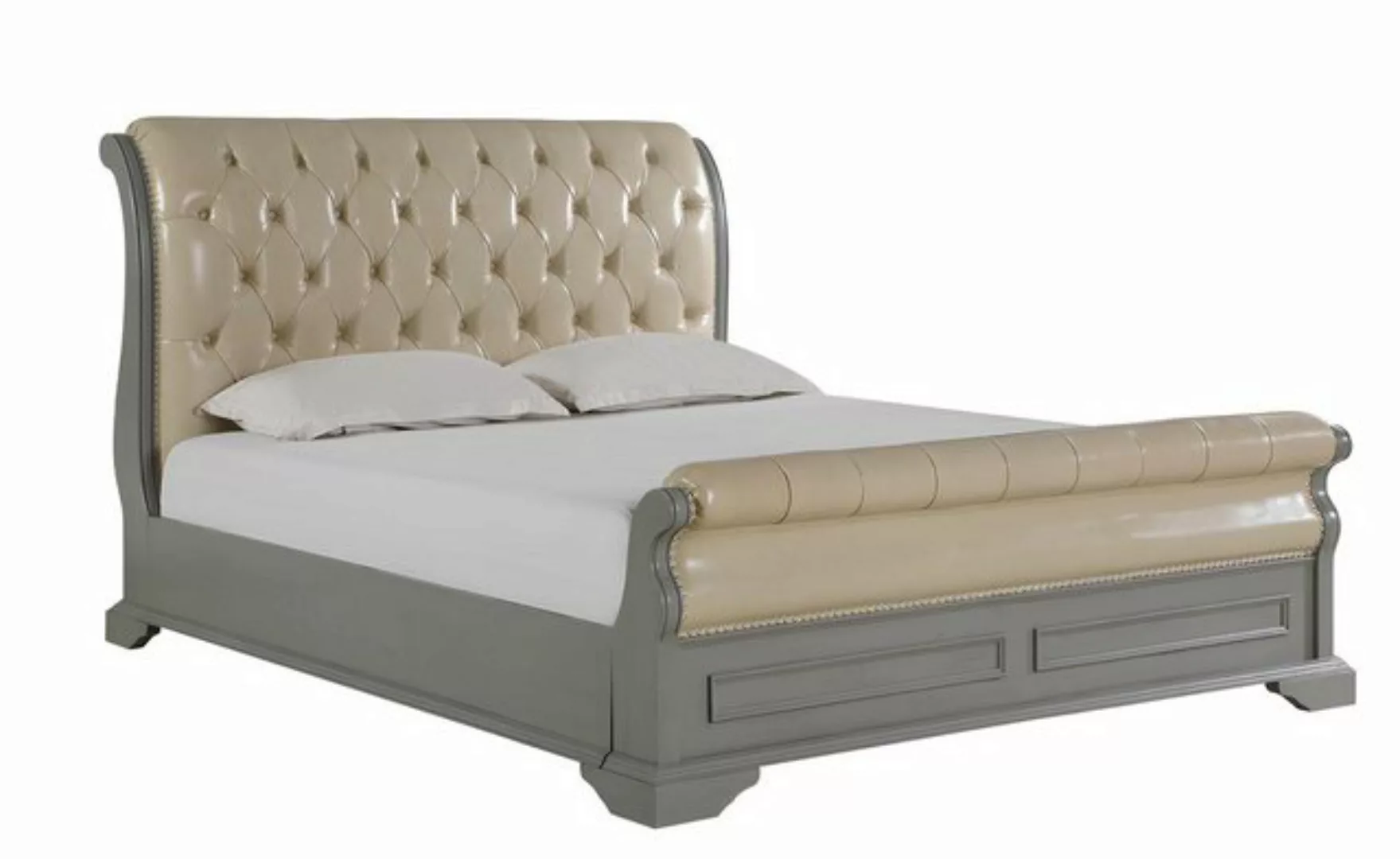 Xlmoebel Bett Bett im Chesterfield-Design in Grau 180x200 Doppelbett mit Po günstig online kaufen