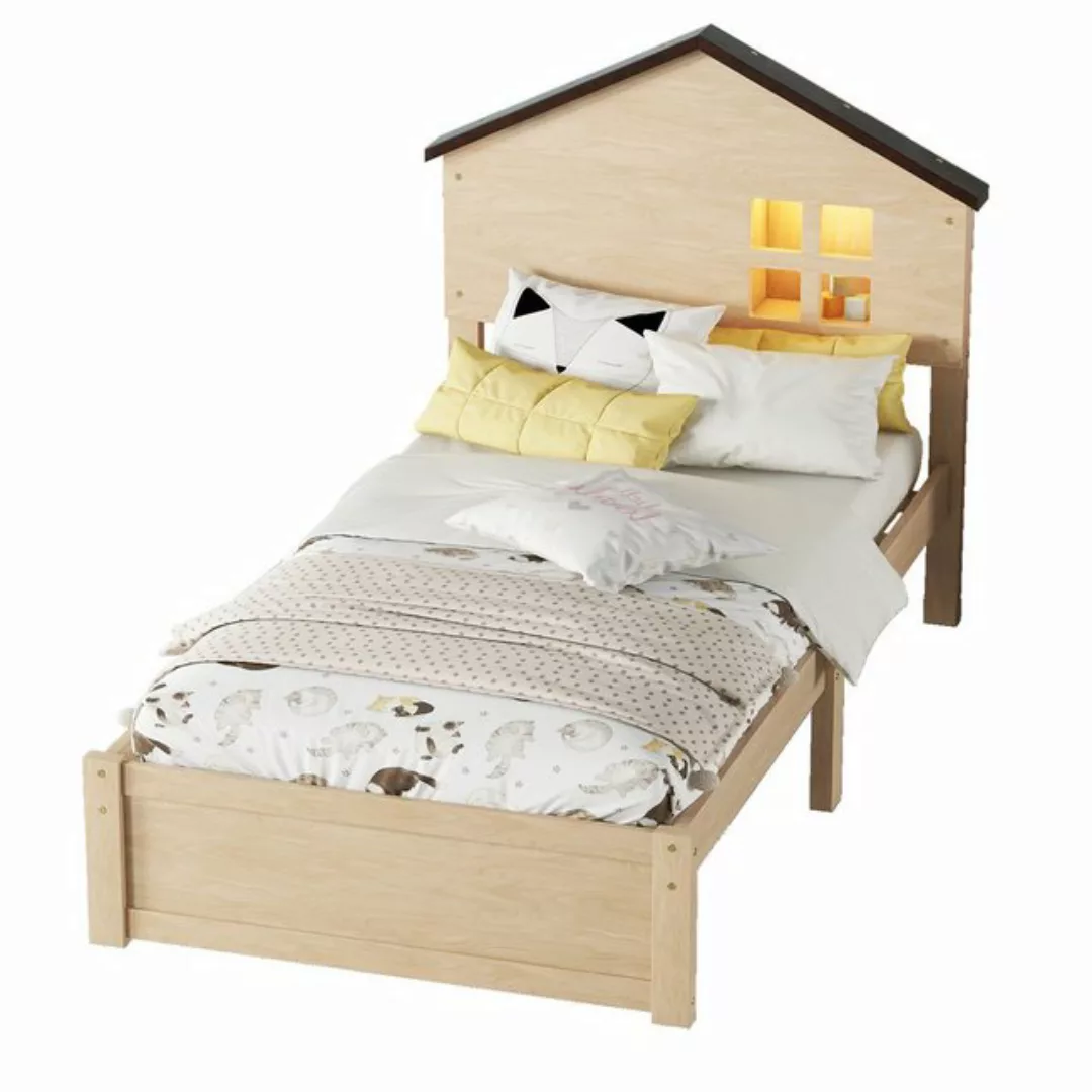 XDeer Kinderbett 90*200cm hausförmiges Kinderbett, flaches Bett, Natur, kle günstig online kaufen