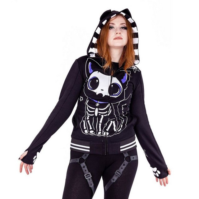 Cupcake Cult Kapuzensweatshirt Kapuzenjacke Skeleton Cat Hoodie Anime Manga günstig online kaufen