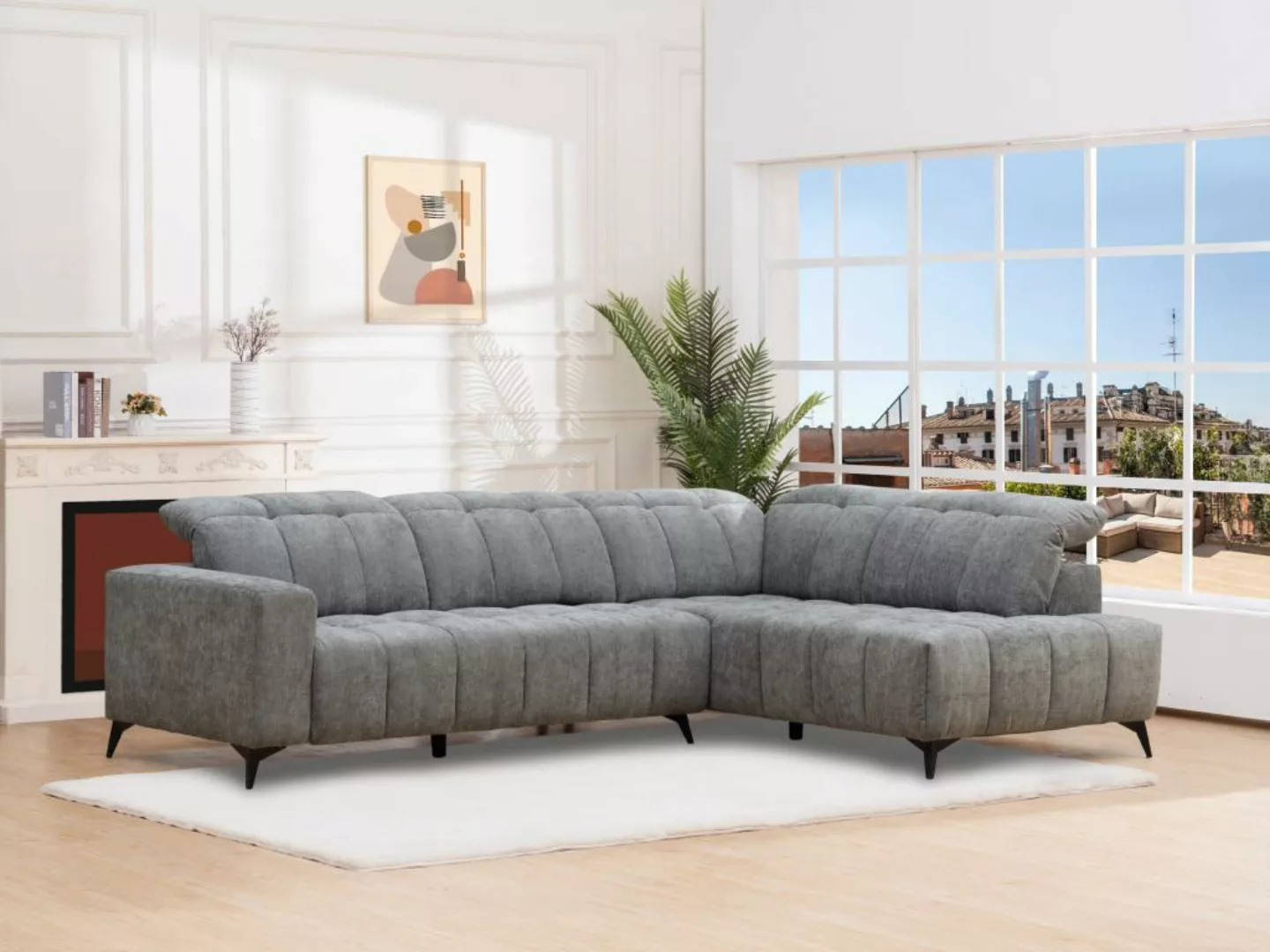 Eckrelaxsofa elektrisch - Ecke rechts - mit ausziehbarer Sitzfläche - Stoff günstig online kaufen