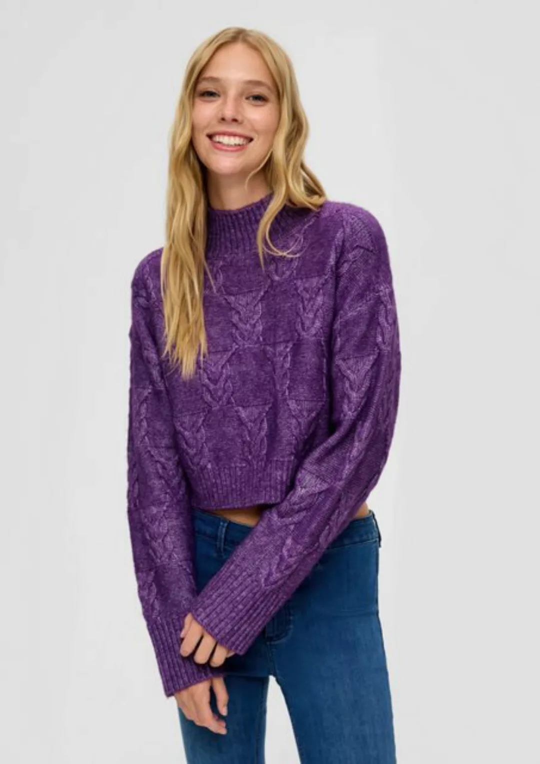 QS Strickpullover Pullover aus Wollmix Logo günstig online kaufen