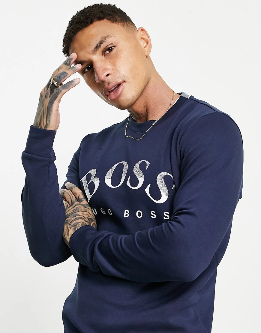 BOSS Athleisure – Salbo 1 – Schmal geschnittenes Sweatshirt in Marineblau m günstig online kaufen