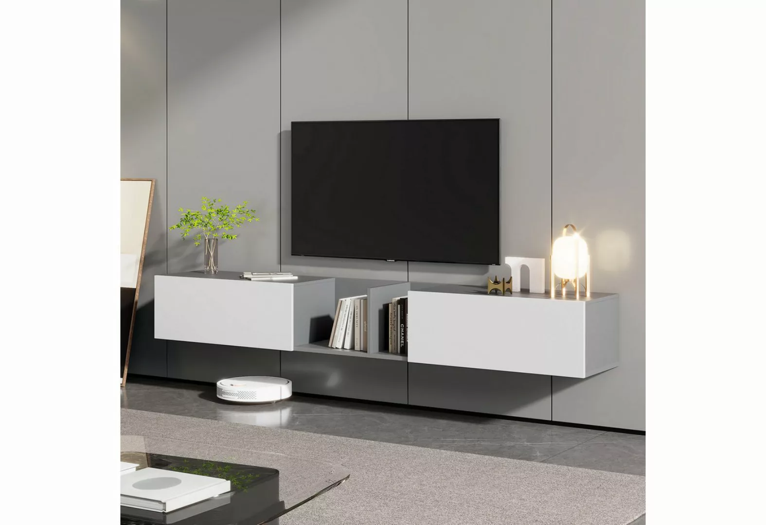 liebtech TV-Schrank Extra großer weißer TV-Ständer, Länge 220 cm, hängend f günstig online kaufen