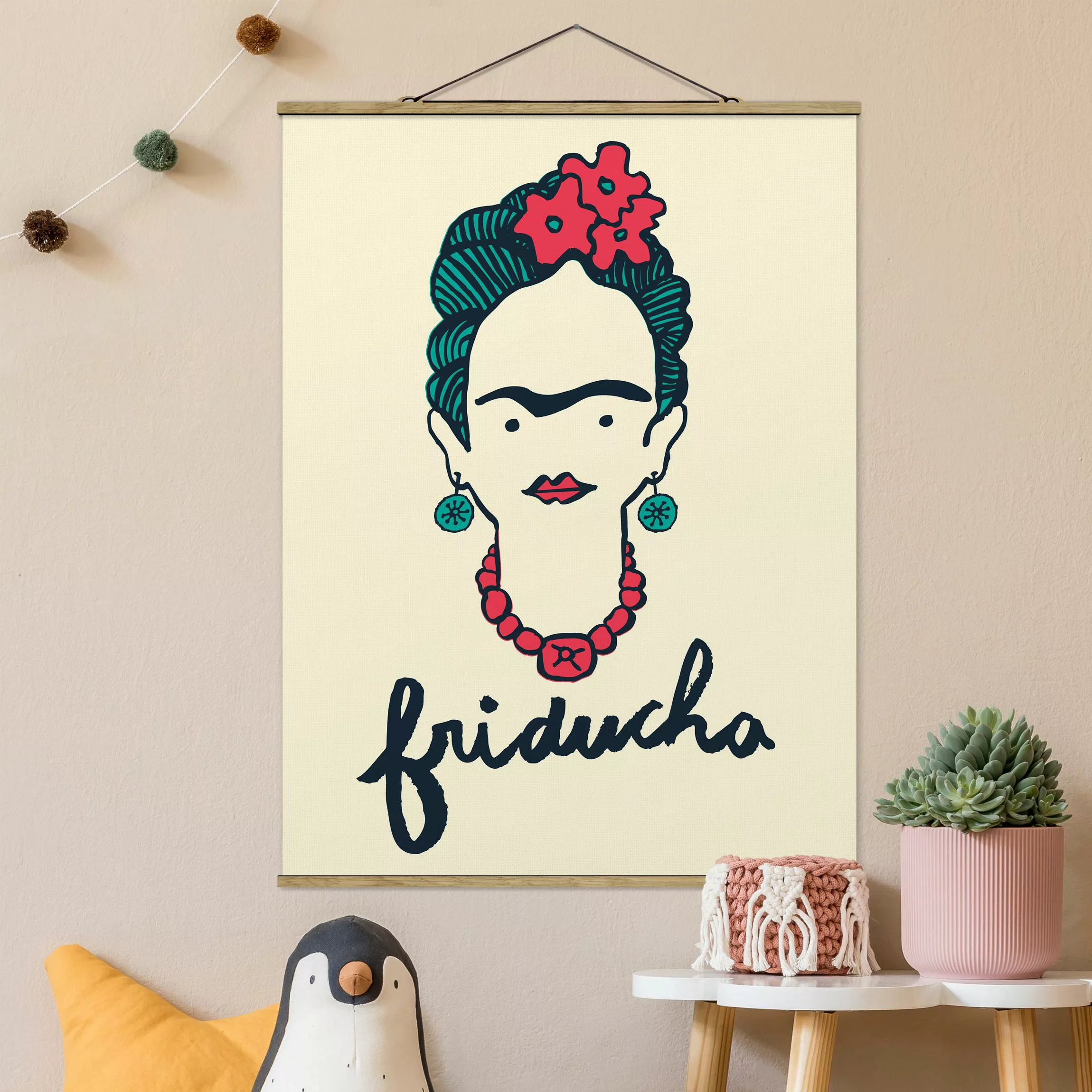 Stoffbild Portrait mit Posterleisten - Hochformat Frida Kahlo - Friducha günstig online kaufen