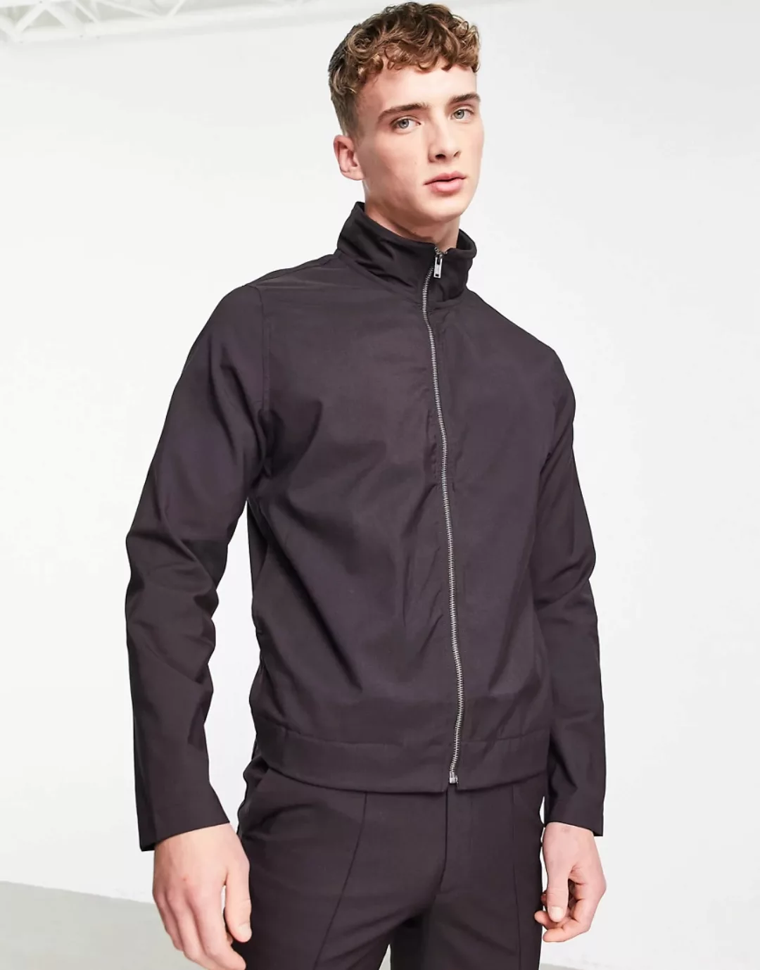 ASOS DESIGN – Elegante Trainingsjacke in Weinrot meliert, Kombiteil-Lila günstig online kaufen