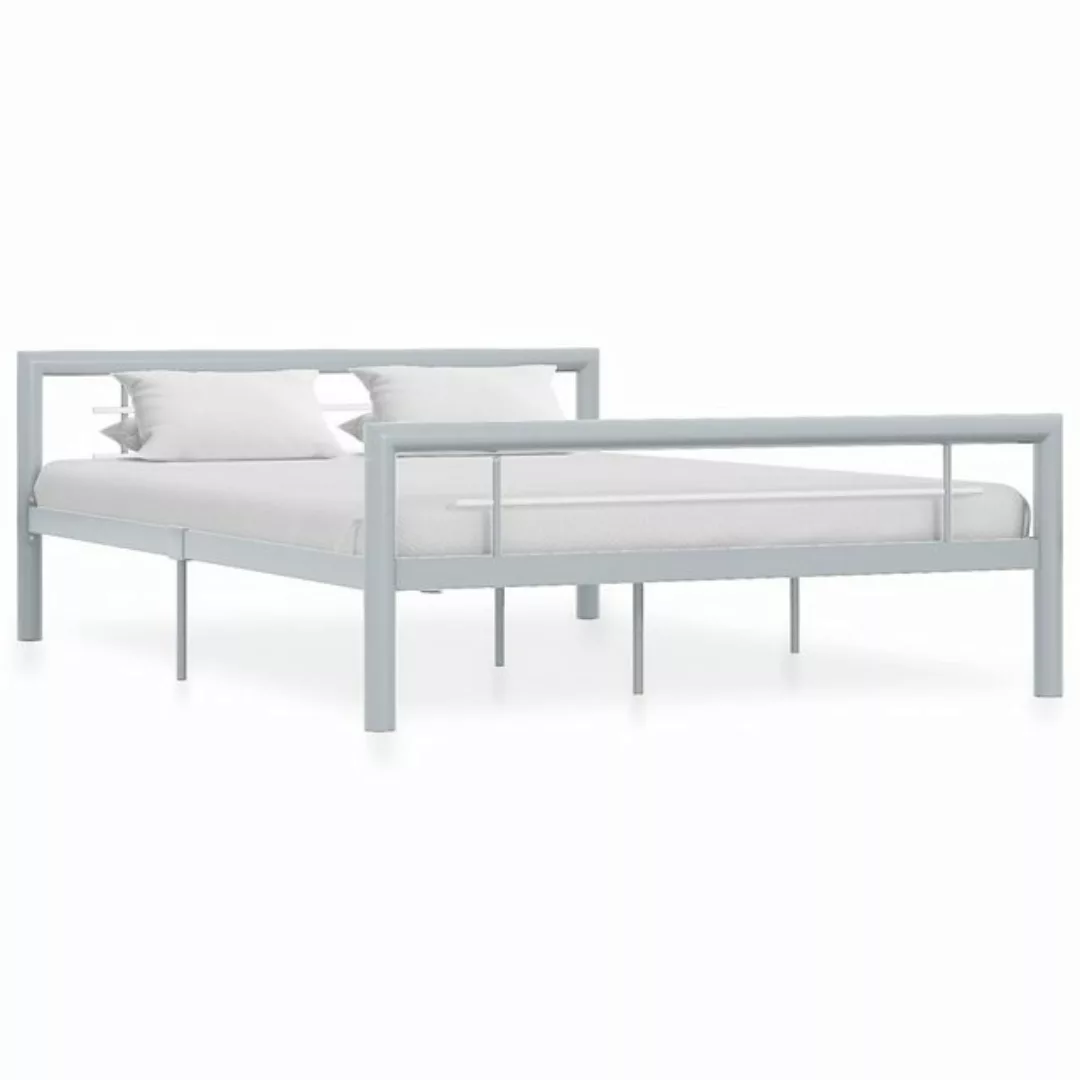 vidaXL Bettgestell Bettgestell Grau und Weiß Metall 160 200 cm Bett Bettrah günstig online kaufen