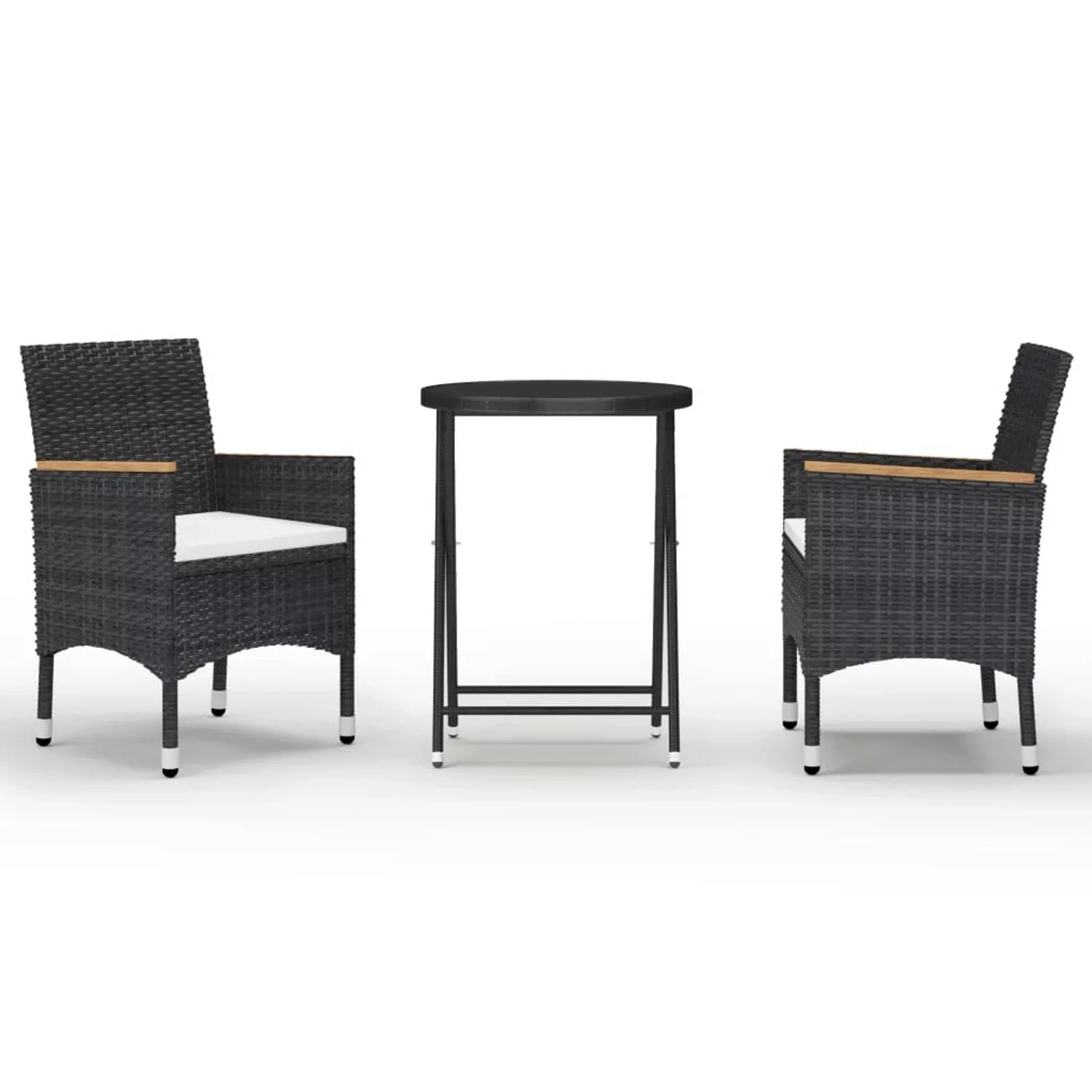 3-tlg. Bistro-set Poly Rattan Und Hartglas Schwarz günstig online kaufen