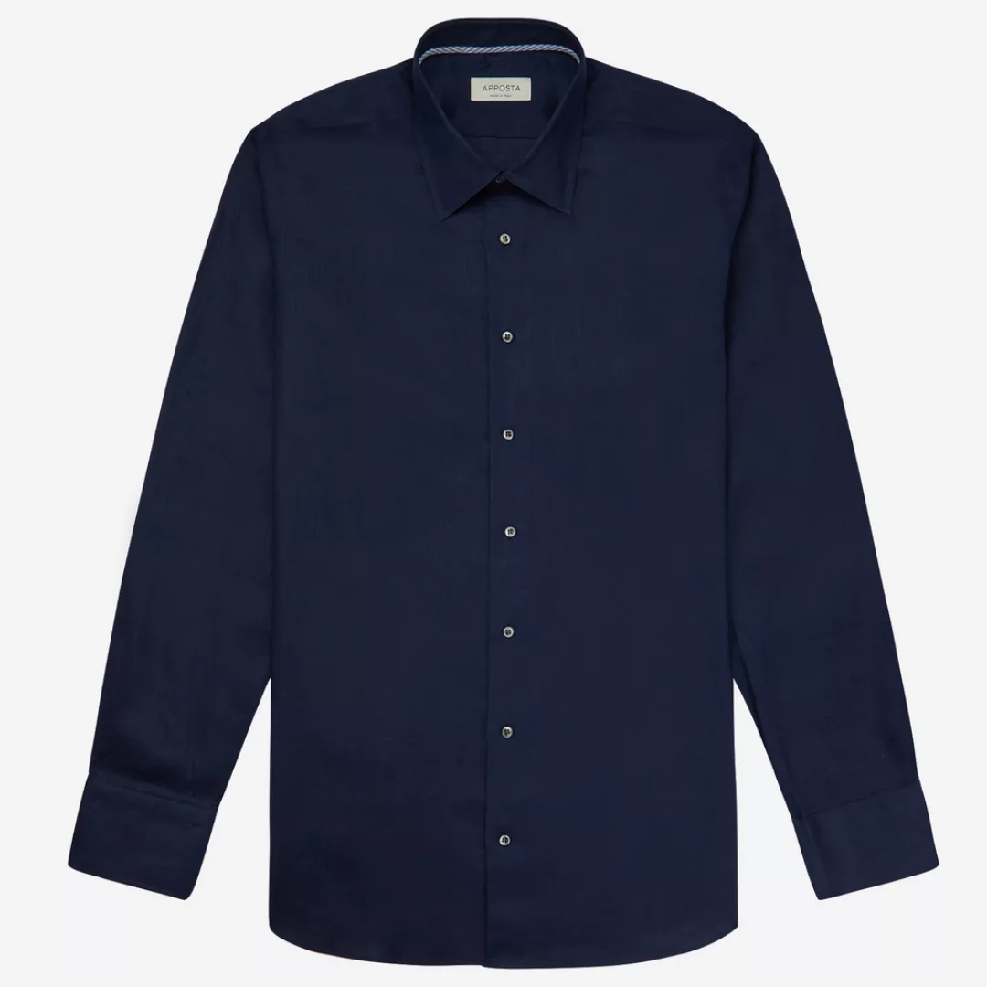 Hemd  einfarbig  marineblau leinen leinwandbindung, kragenform  niedriger s günstig online kaufen