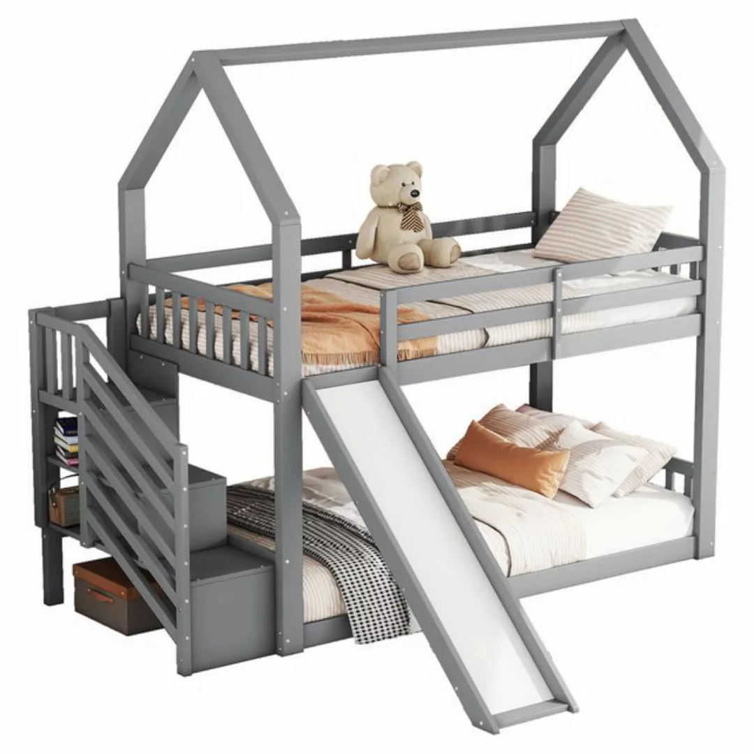 Gotagee Etagenbett mit Stauraumtreppe und Rutsche Hausbett Kinderbett 90x20 günstig online kaufen