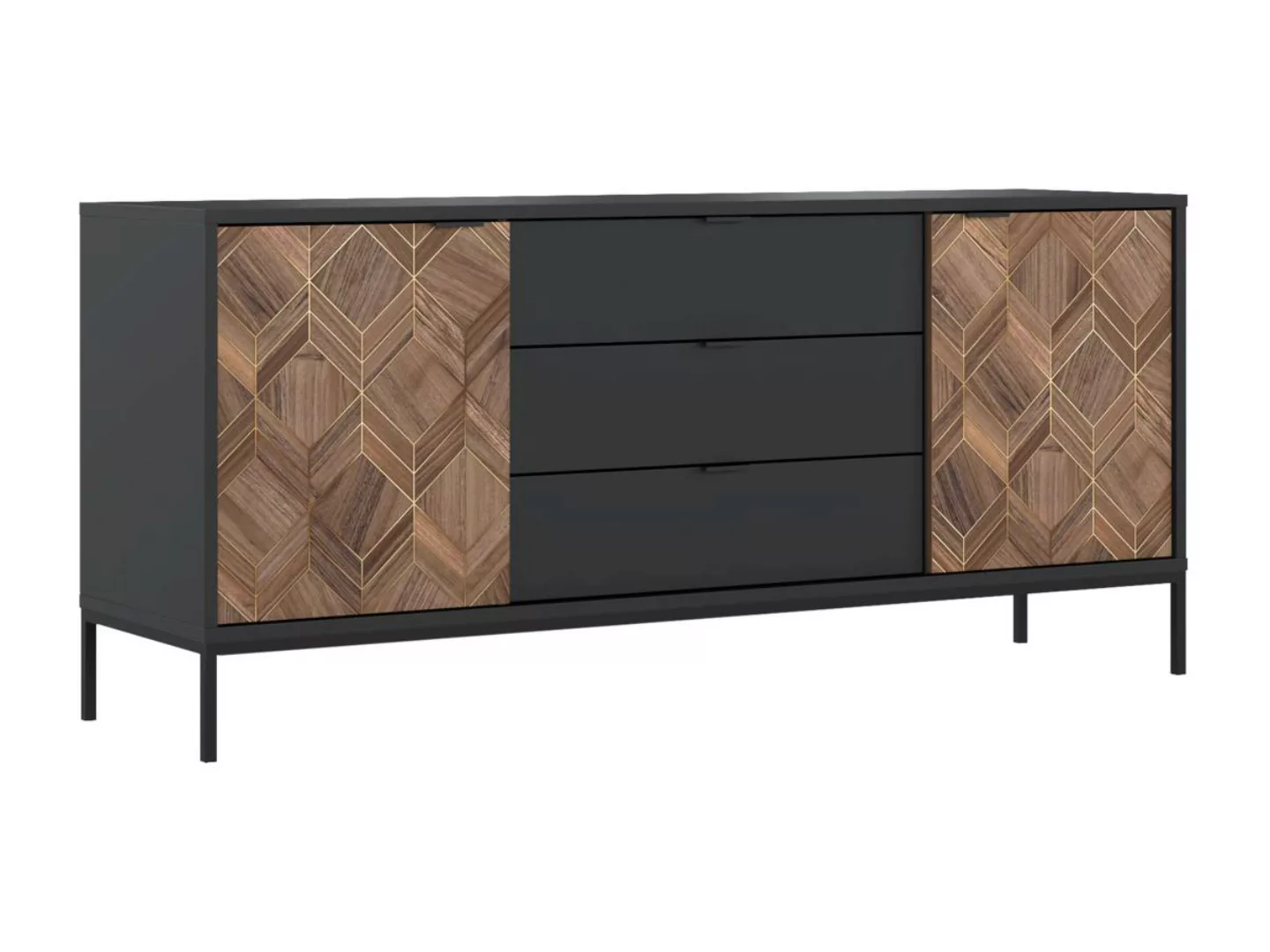 Sideboard mit 2 Türen & 3 Schubladen - Schwarz & Holzfarben dunkel - MIALIN günstig online kaufen