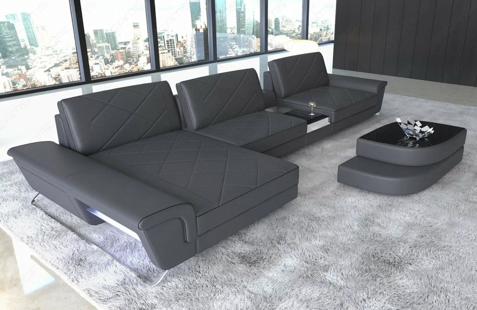 Sofa Dreams Ecksofa Leder Sofa Bari L Form Ledersofa, Couch, mit LED, verst günstig online kaufen