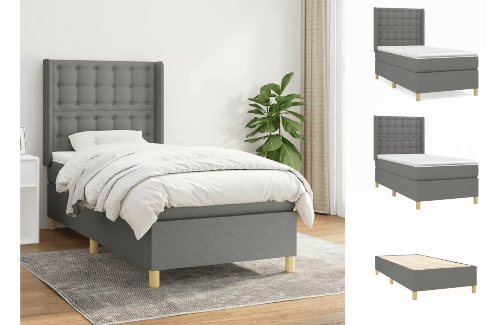 vidaXL Boxspringbett Boxspringbett mit Matratze Dunkelgrau 90x190 cm Stoff günstig online kaufen