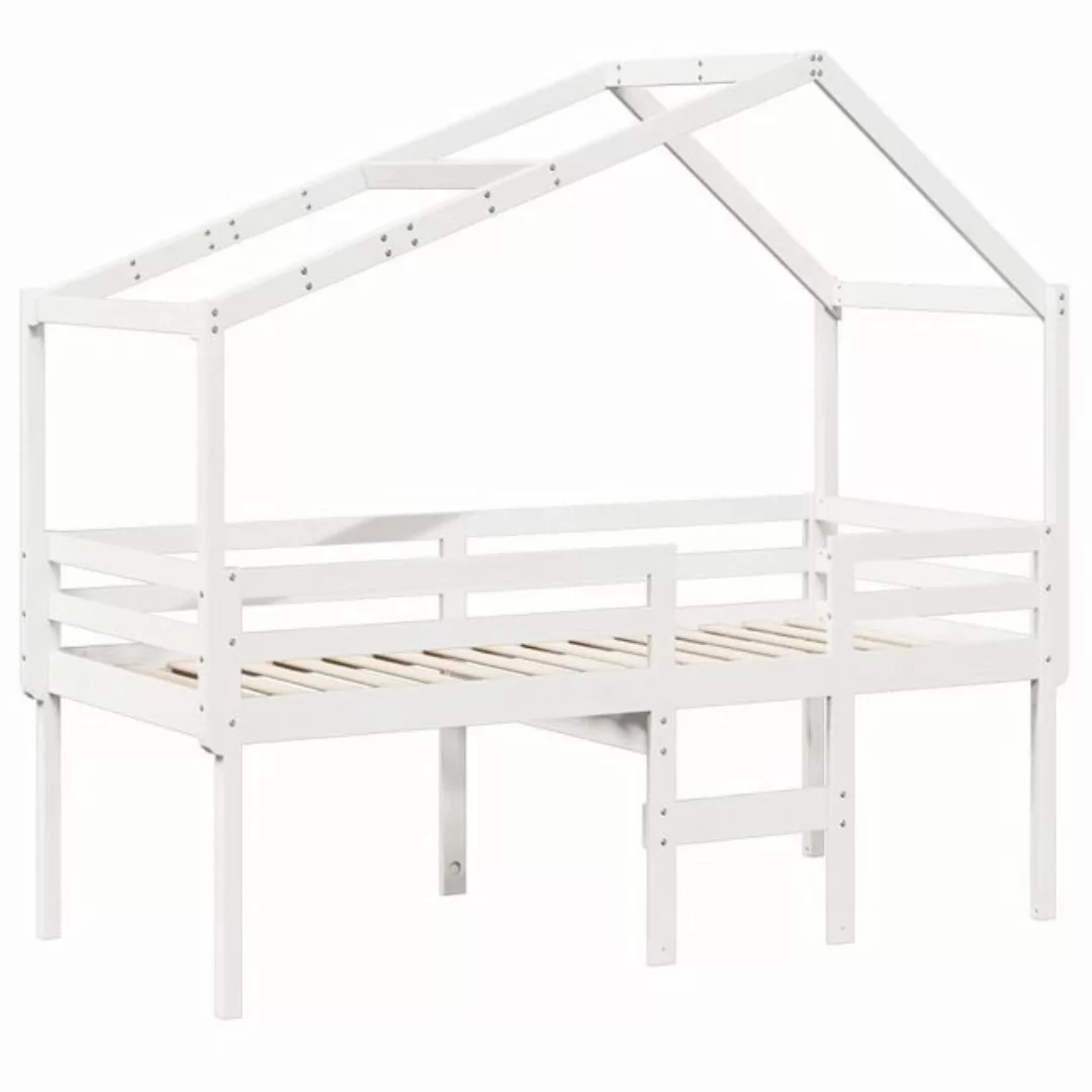 vidaXL Bett Hochbett mit Dach Weiß 90x200 cm Massivholz Kiefer günstig online kaufen