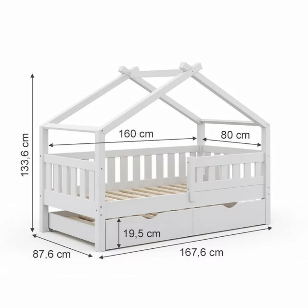 VitaliSpa® Kinderbett Hausbett Gästebett 80x160cm DESIGN Weiß günstig online kaufen