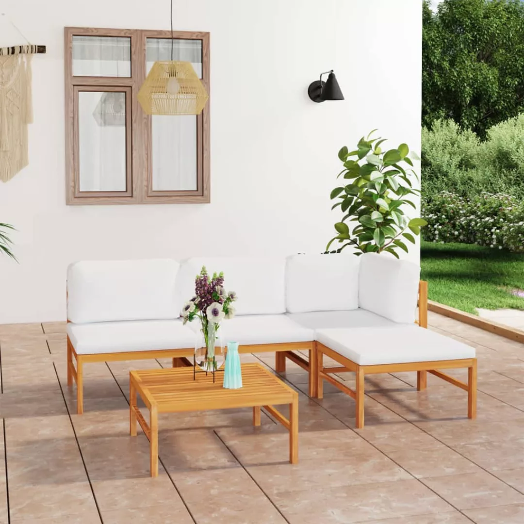 5-tlg. Garten-lounge-set Mit Creme Kissen Massivholz Teak günstig online kaufen