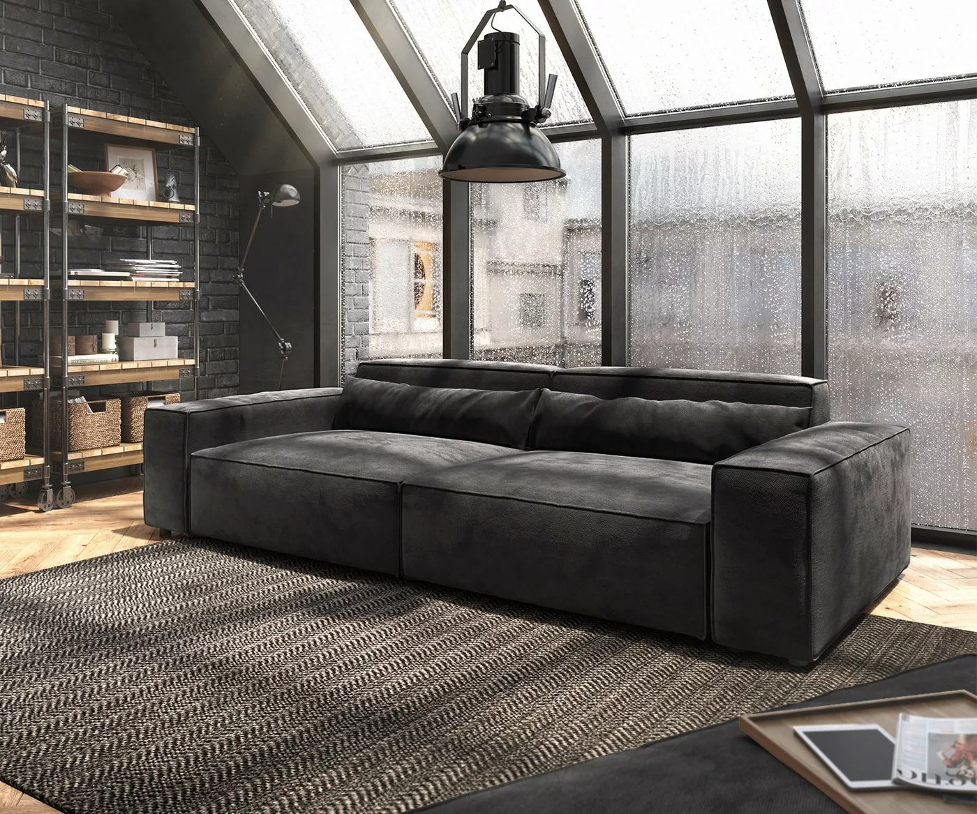 DELIFE Big-Sofa Sirpio, XL Mikrofaser Schwarz 270x130 cm mit Hocker günstig online kaufen