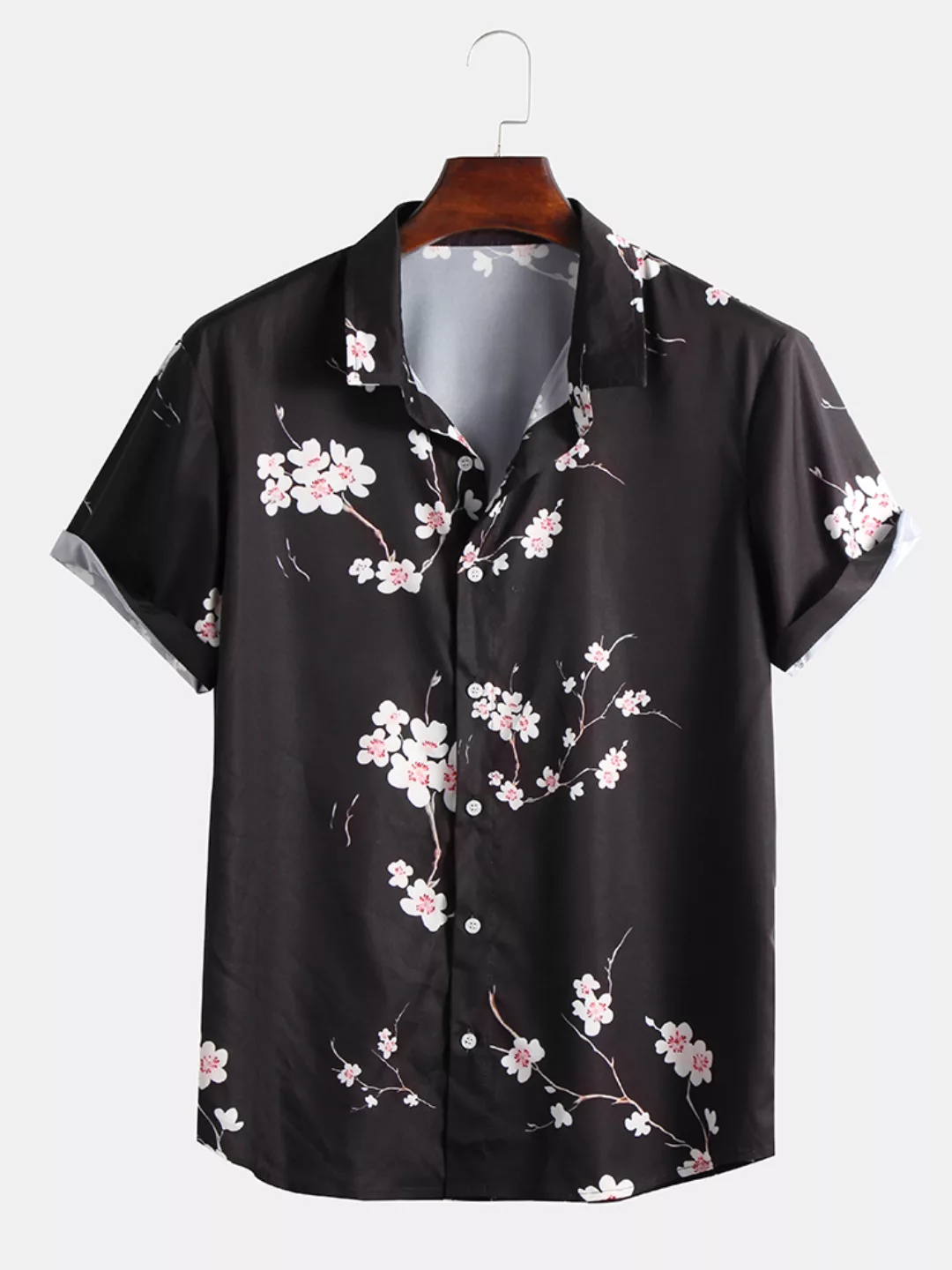 Mens Plum Blossom Print Button Up Kurzarmhemden im chinesischen Stil günstig online kaufen