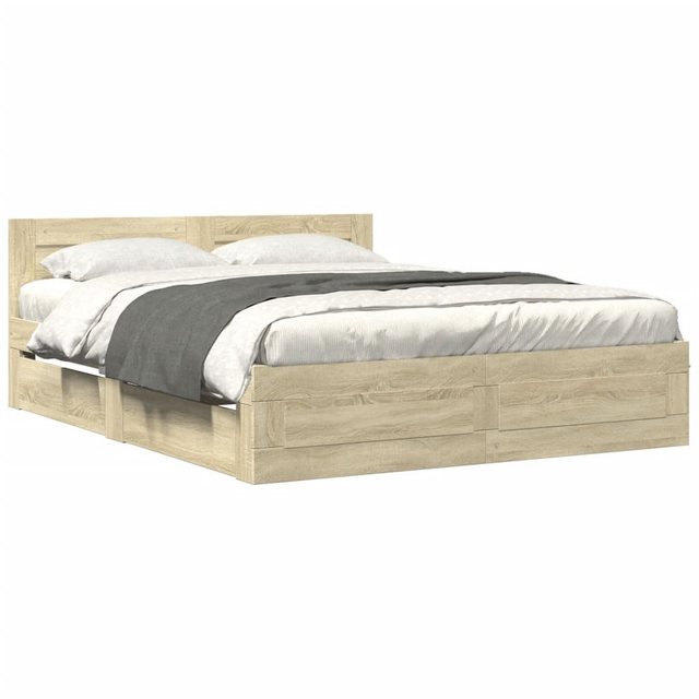 vidaXL Bett, Bettgestell mit Kopfteil Sonoma-Eiche 160x200 cm Holzwerkstoff günstig online kaufen