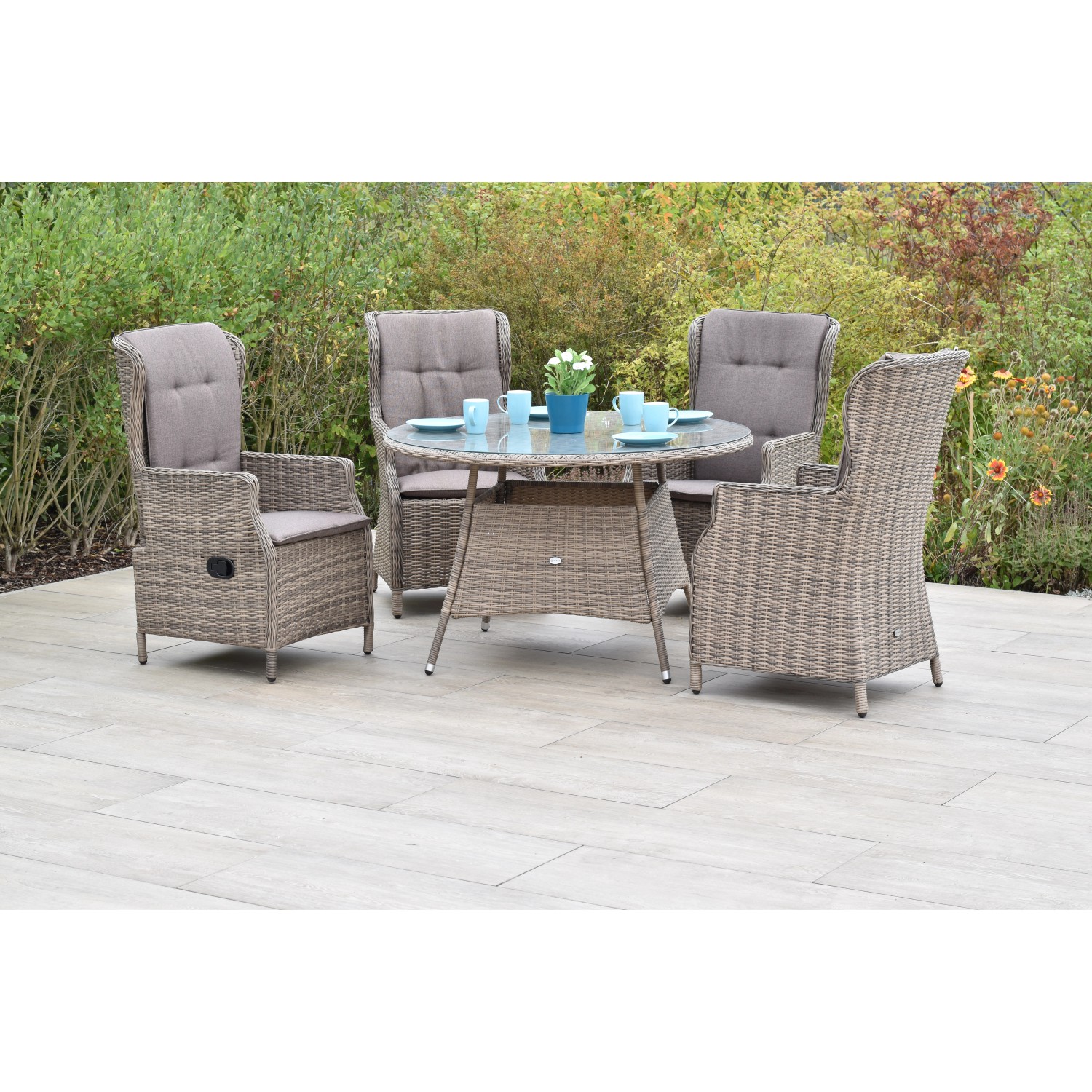 Merxx Riviera Set 9-tlg. Tisch Ø 120 cm Stahl Kunststoffgeflecht günstig online kaufen