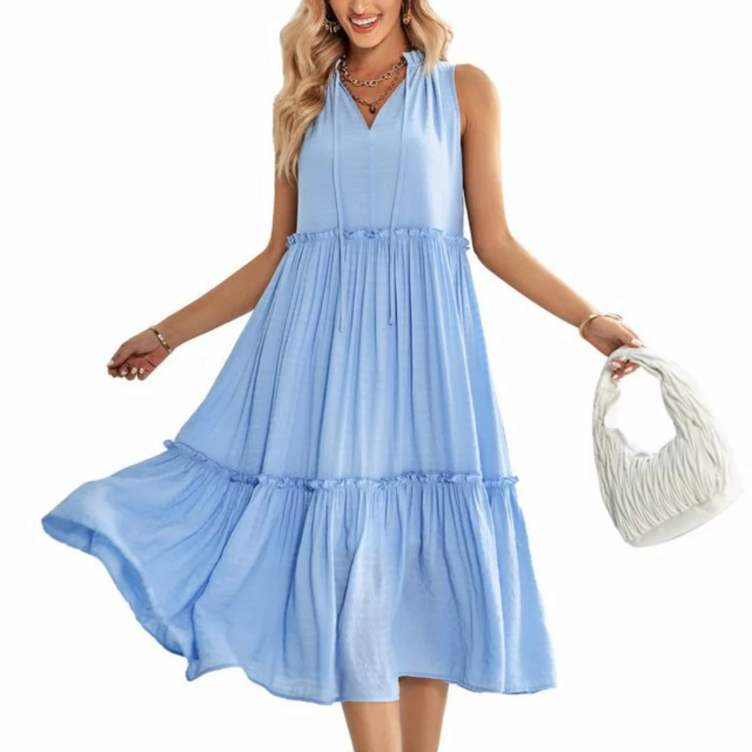 ZWY Dirndl Ärmelloses Kleid mit V-Ausschnitt für Damen, Sommer, elegant, lo günstig online kaufen