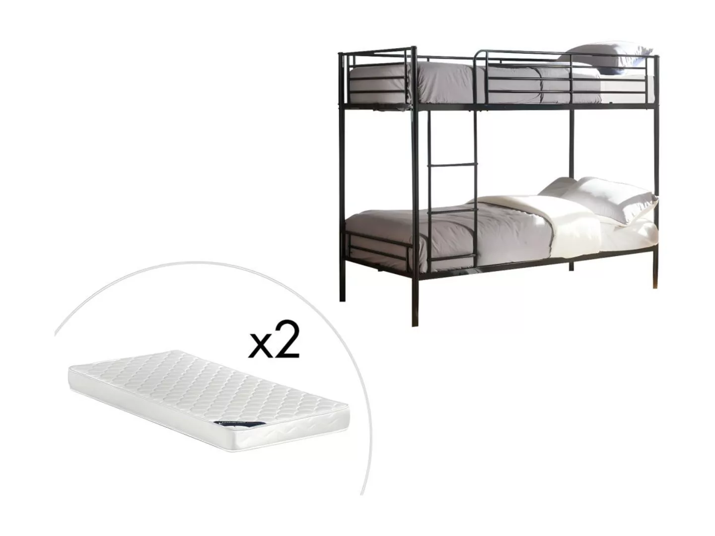 Etagenbett + Matratze - 2 x 90 x 190 cm - Schwarz - DUOTIS II günstig online kaufen