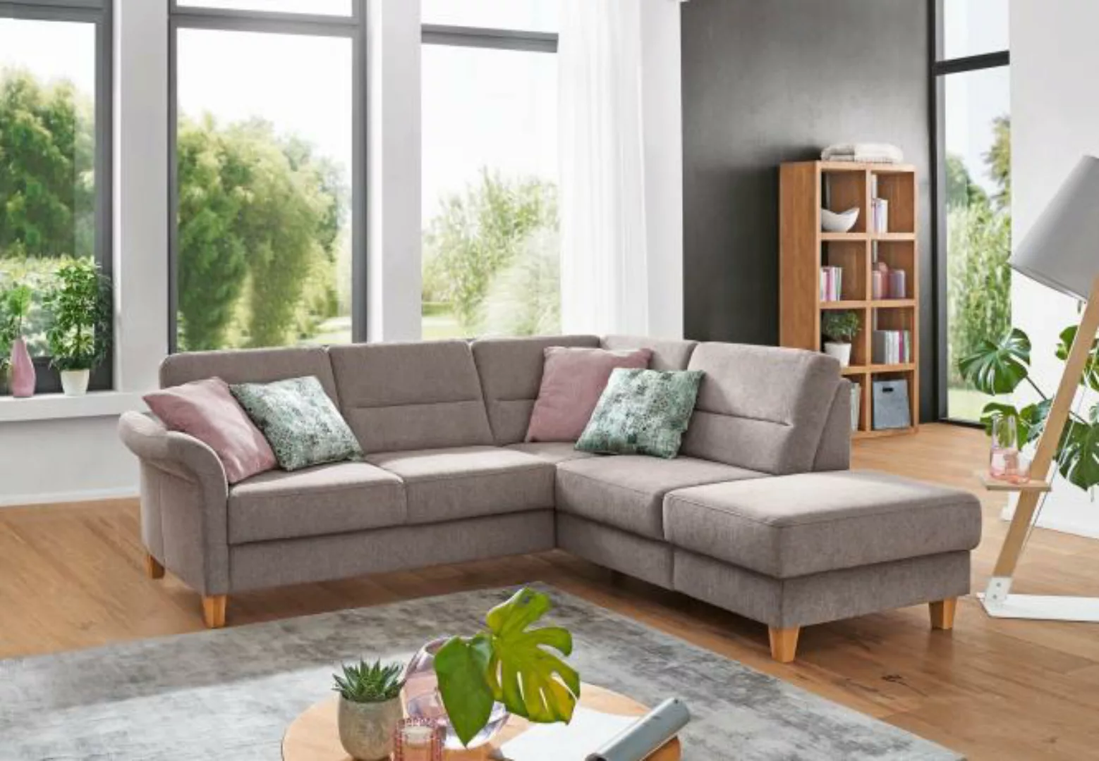 Federkern Sofa Eckschlafsofa mit Bettkasten Latte 239 x 212 cm PALIANO günstig online kaufen