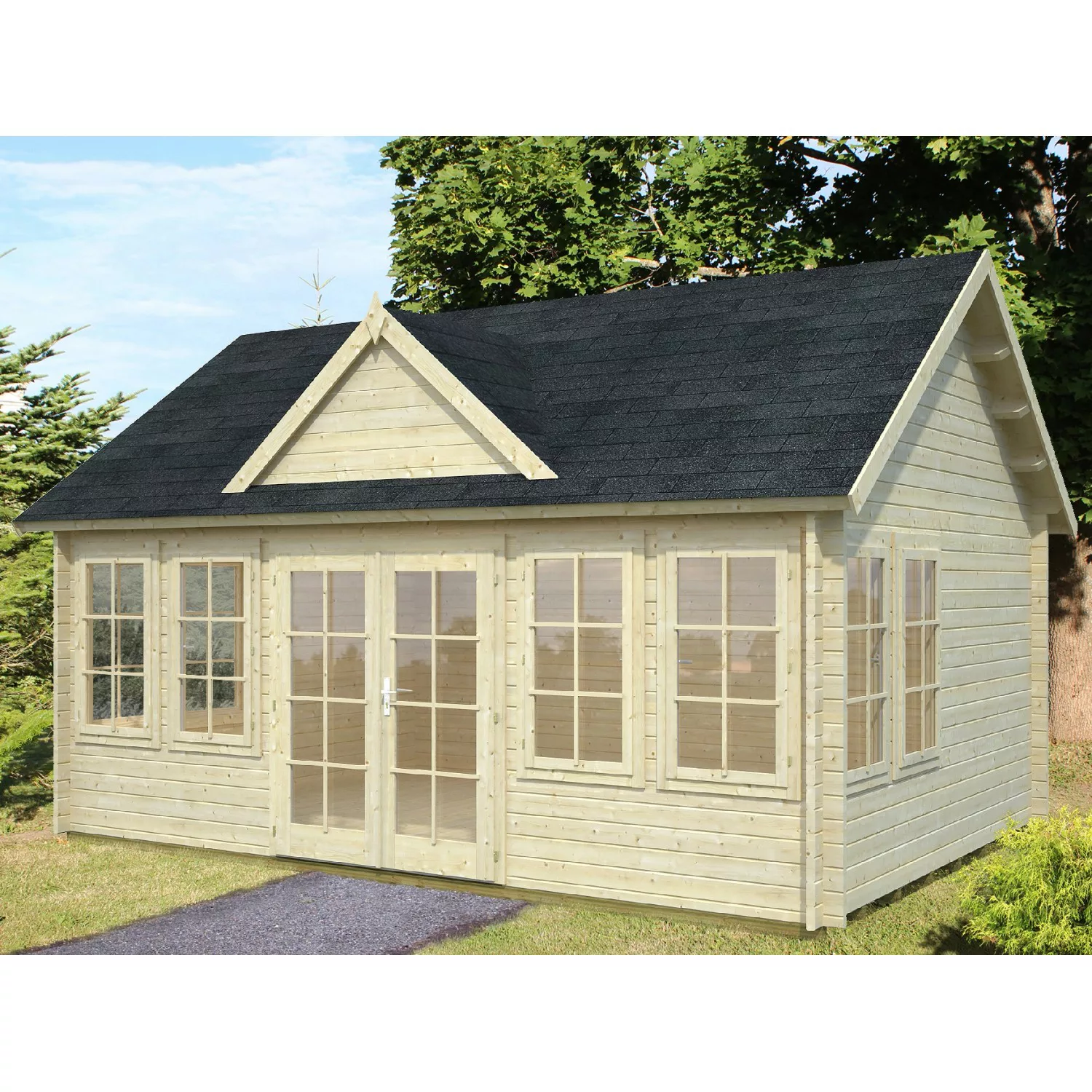 Palmako Claudia Holz-Gartenhaus Hellbraun Satteldach 530 cm x 380 cm günstig online kaufen