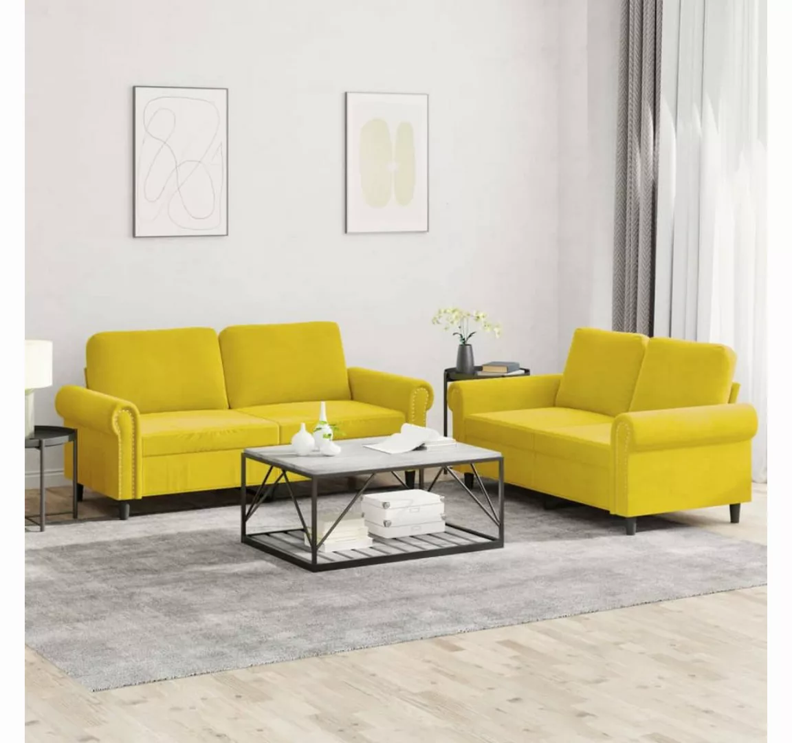 vidaXL Sofa Sofagarnitur Set mit Kissen Samt, 2-tlg., Gelb günstig online kaufen