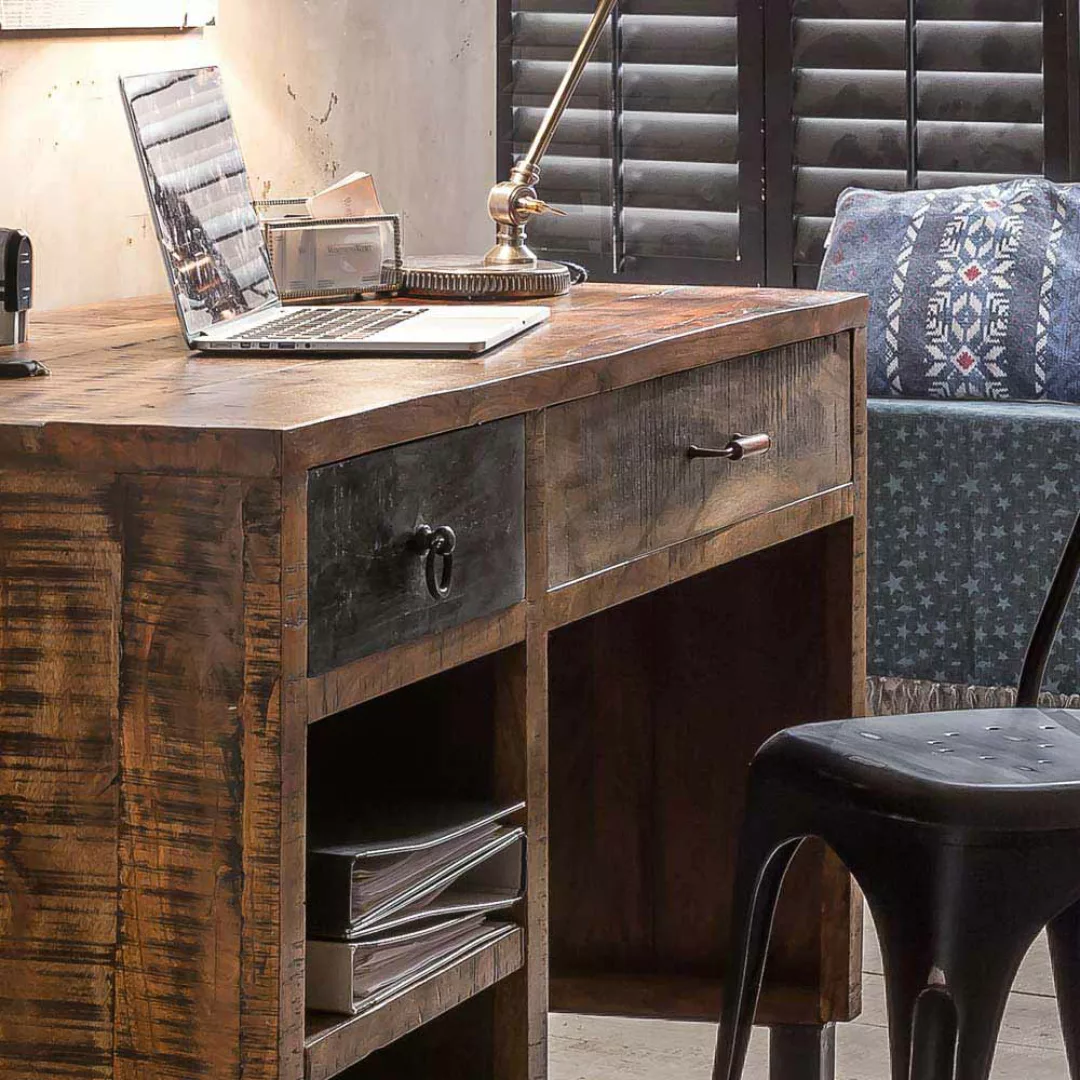 Loft Schreibtisch aus Mangobaum Recyclingholz 120 cm günstig online kaufen