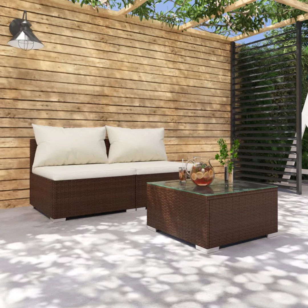 Vidaxl 3-tlg. Garten-lounge-set Mit Kissen Poly Rattan Braun günstig online kaufen