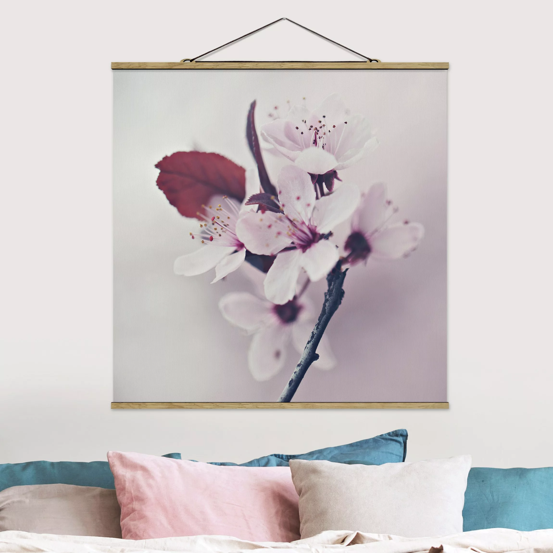 Stoffbild mit Posterleisten Kirschblütenzweig Altrosa günstig online kaufen