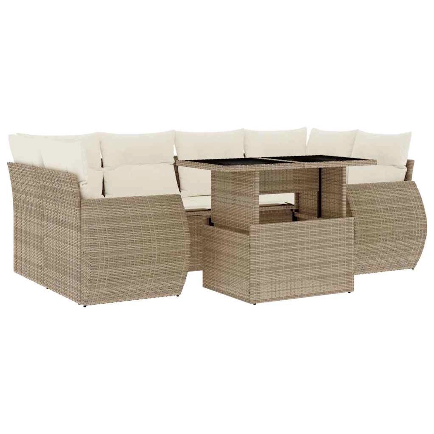 vidaXL 7-Tlg Garten-Sofagarnitur mit Kissen Beige Poly Rattan 3268388 günstig online kaufen