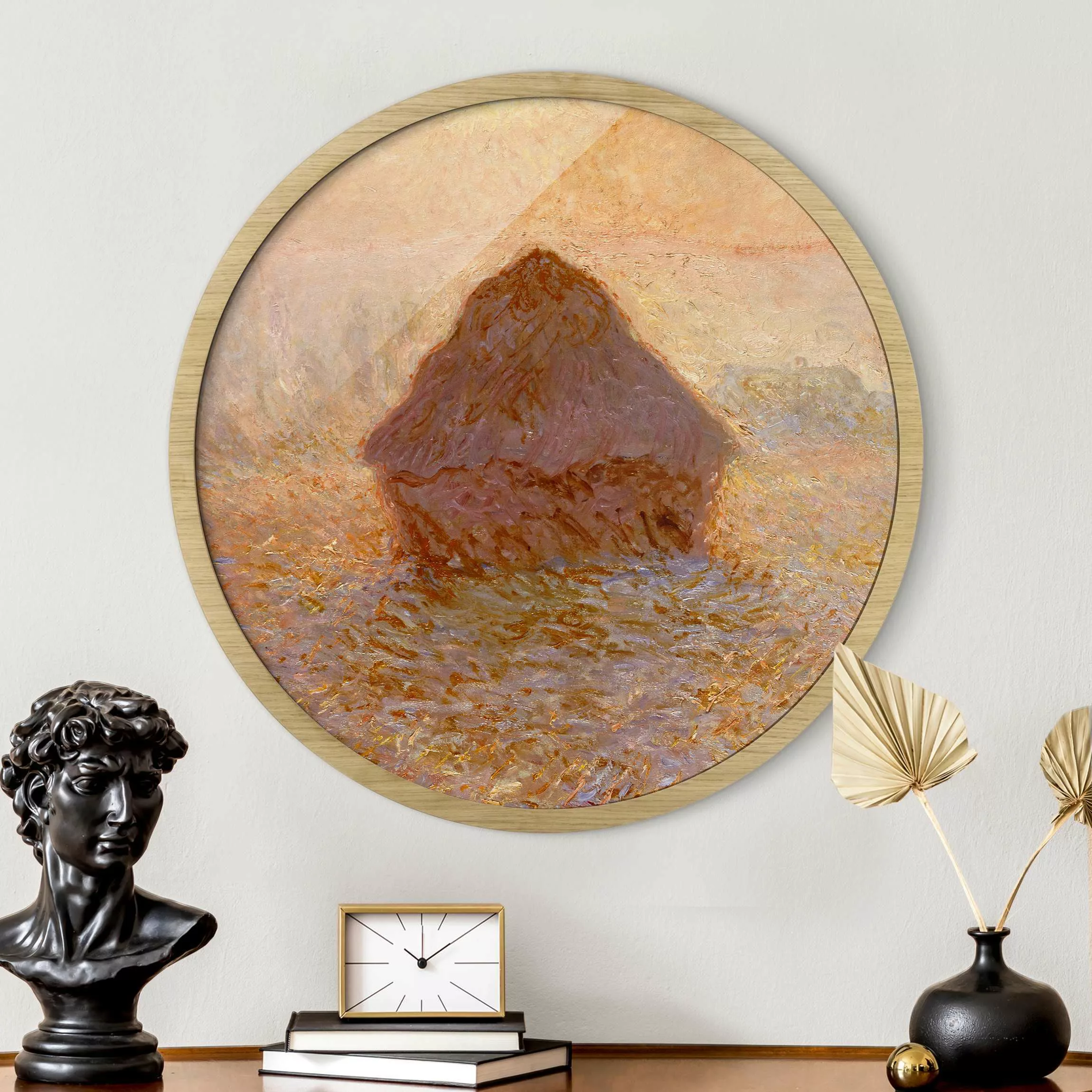 Rundes Gerahmtes Bild Claude Monet - Heuhaufen im Nebel günstig online kaufen