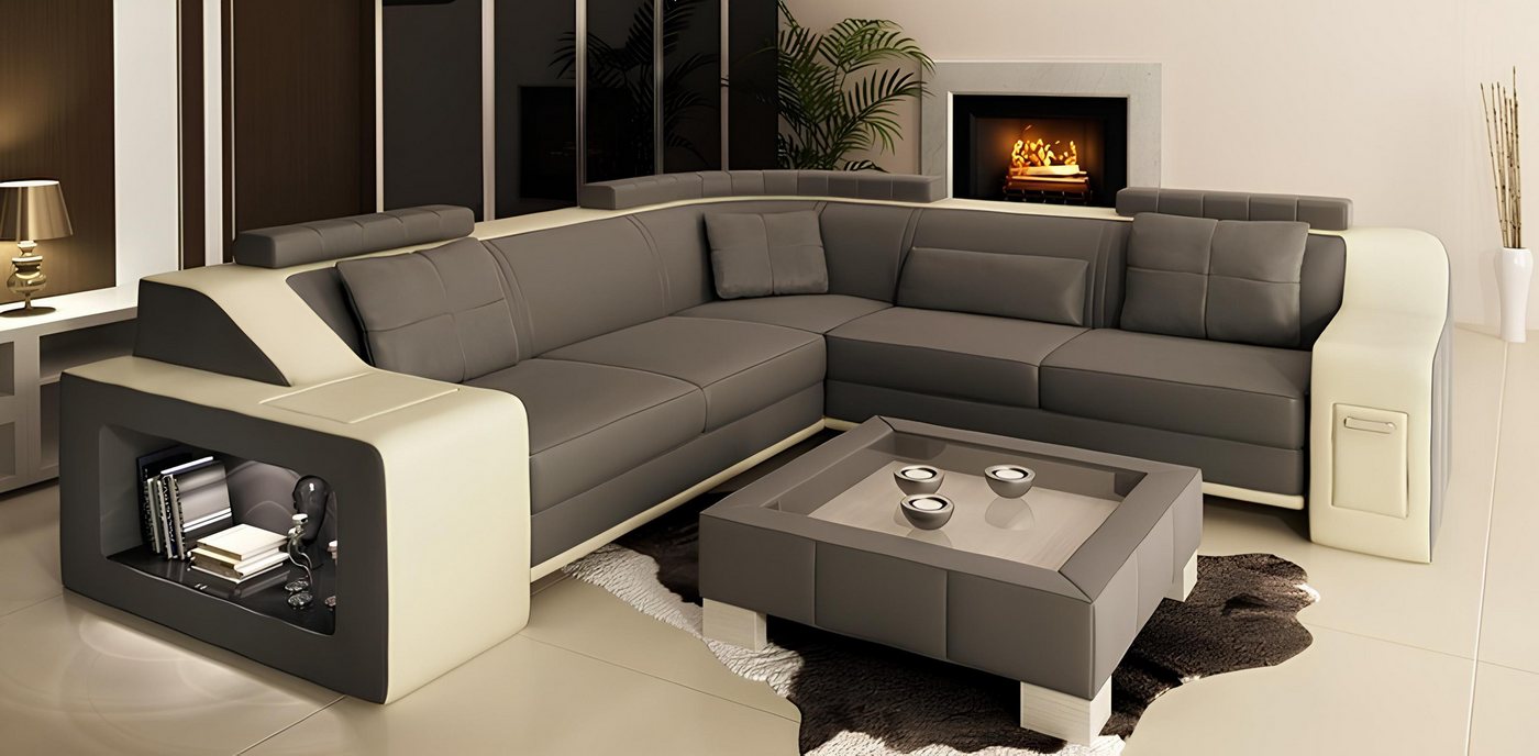 JVmoebel Ecksofa Ecksofa Leder Textil Sofa mit USB Polster Wohnlandschaft L günstig online kaufen