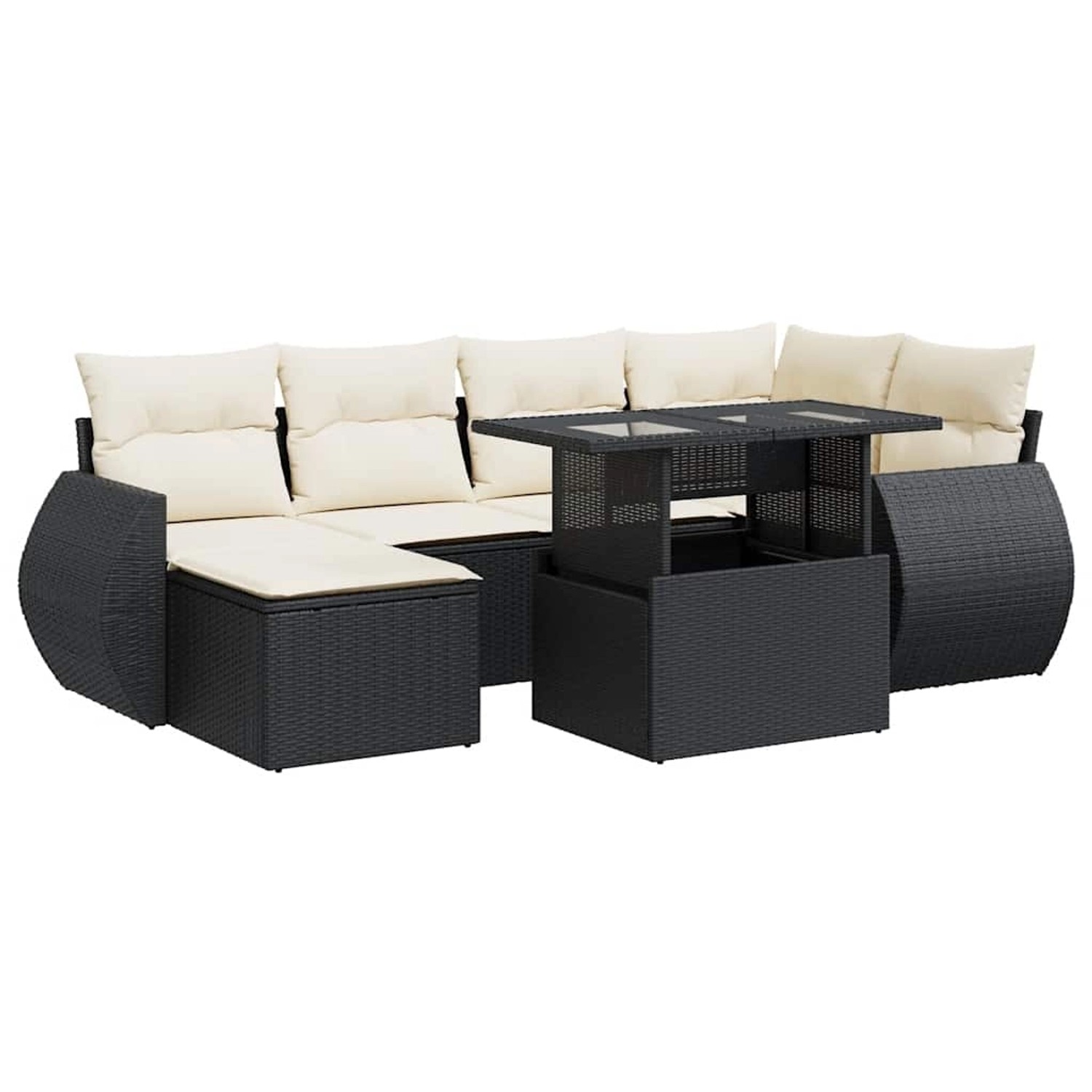 vidaXL 7-Tlg Garten-Sofagarnitur mit Kissen Schwarz Poly Rattan 3326667 günstig online kaufen