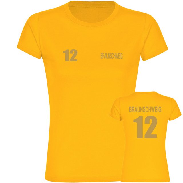 multifanshop T-Shirt Damen Braunschweig - Trikot Nummer 12 gold - Frauen günstig online kaufen