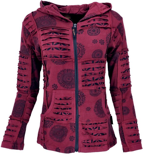 Guru-Shop Langjacke Goa Patchwork Jacke, Boho Kapuzenjacke - bordeaux alter günstig online kaufen