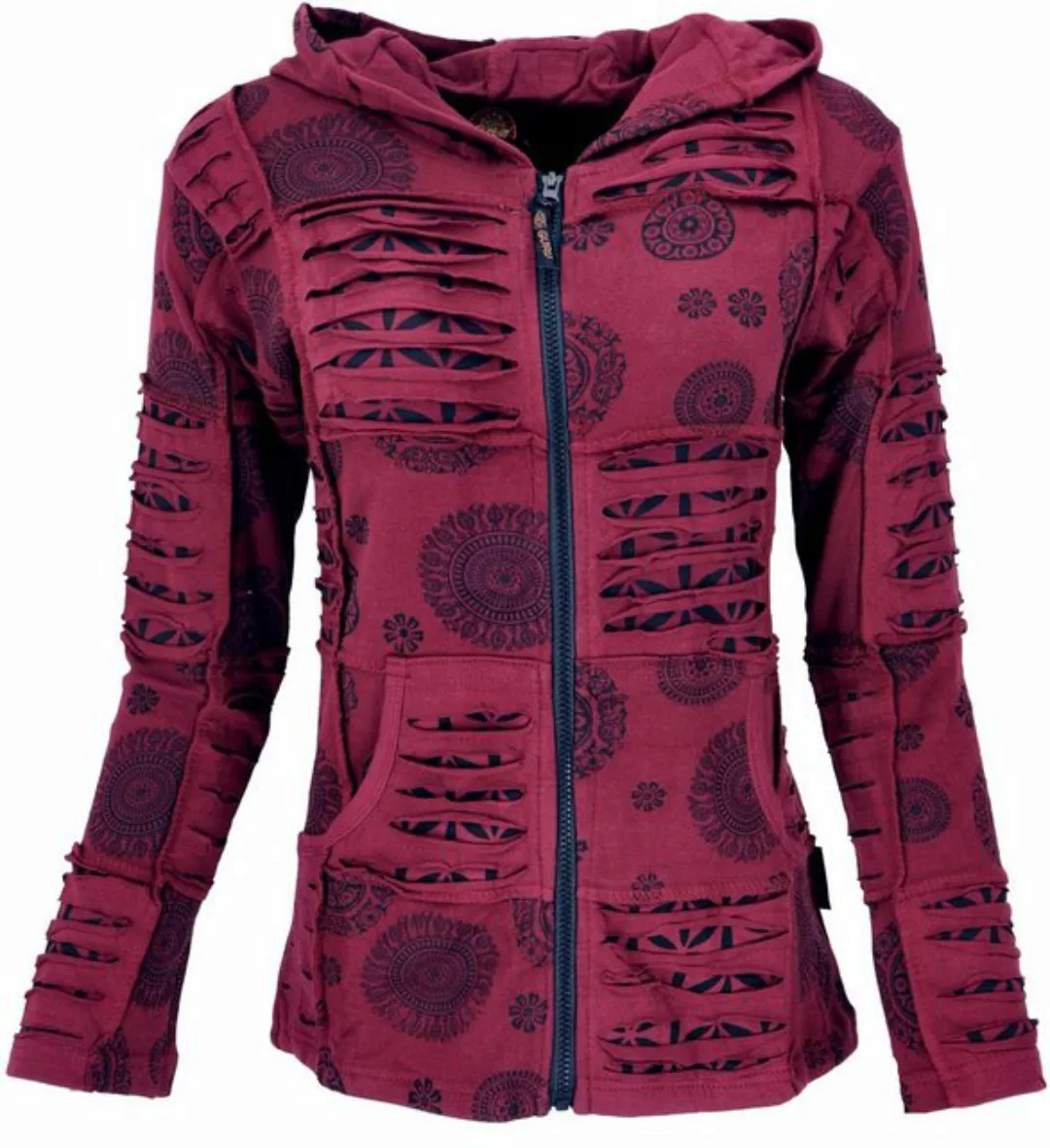 Guru-Shop Langjacke Goa Patchwork Jacke, Boho Kapuzenjacke - bordeaux alter günstig online kaufen