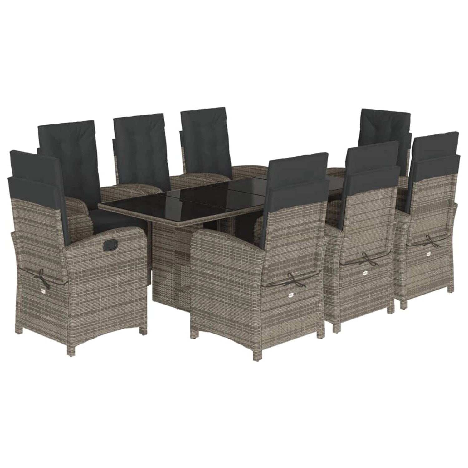 vidaXL 9-Tlg Garten-Essgruppe mit Kissen Grau Poly Rattan 3212493 günstig online kaufen