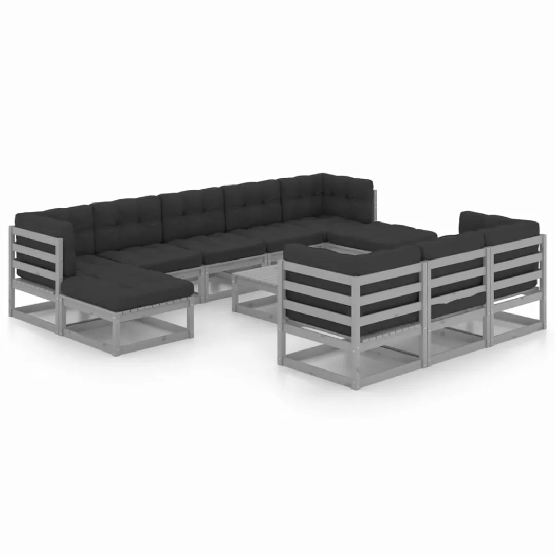 11-tlg. Garten-lounge-set Mit Kissen Grau Kiefer Massivholz günstig online kaufen