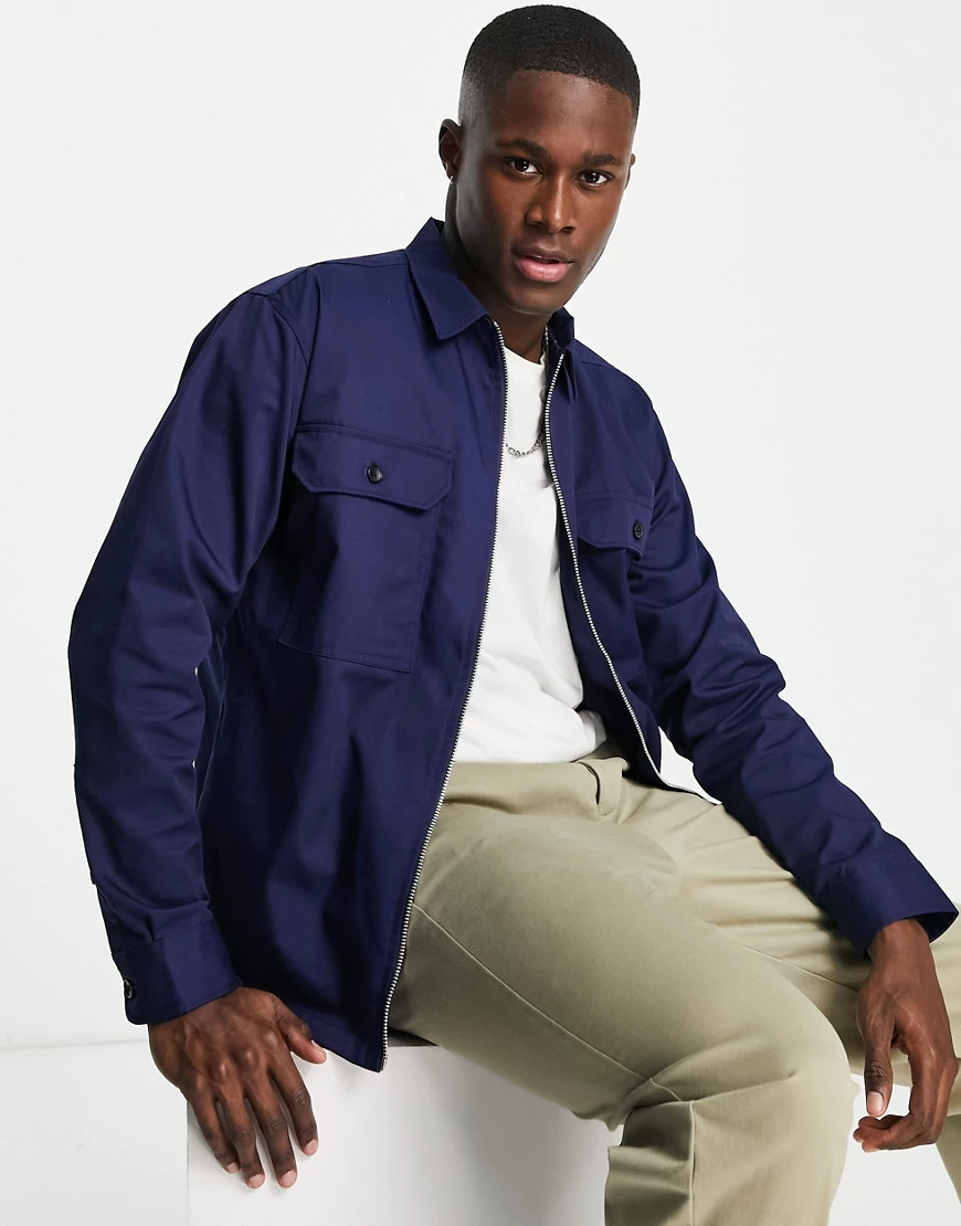 Selected Homme – Hemdjacke in Marineblau mit zwei Brusttaschen und Reißvers günstig online kaufen