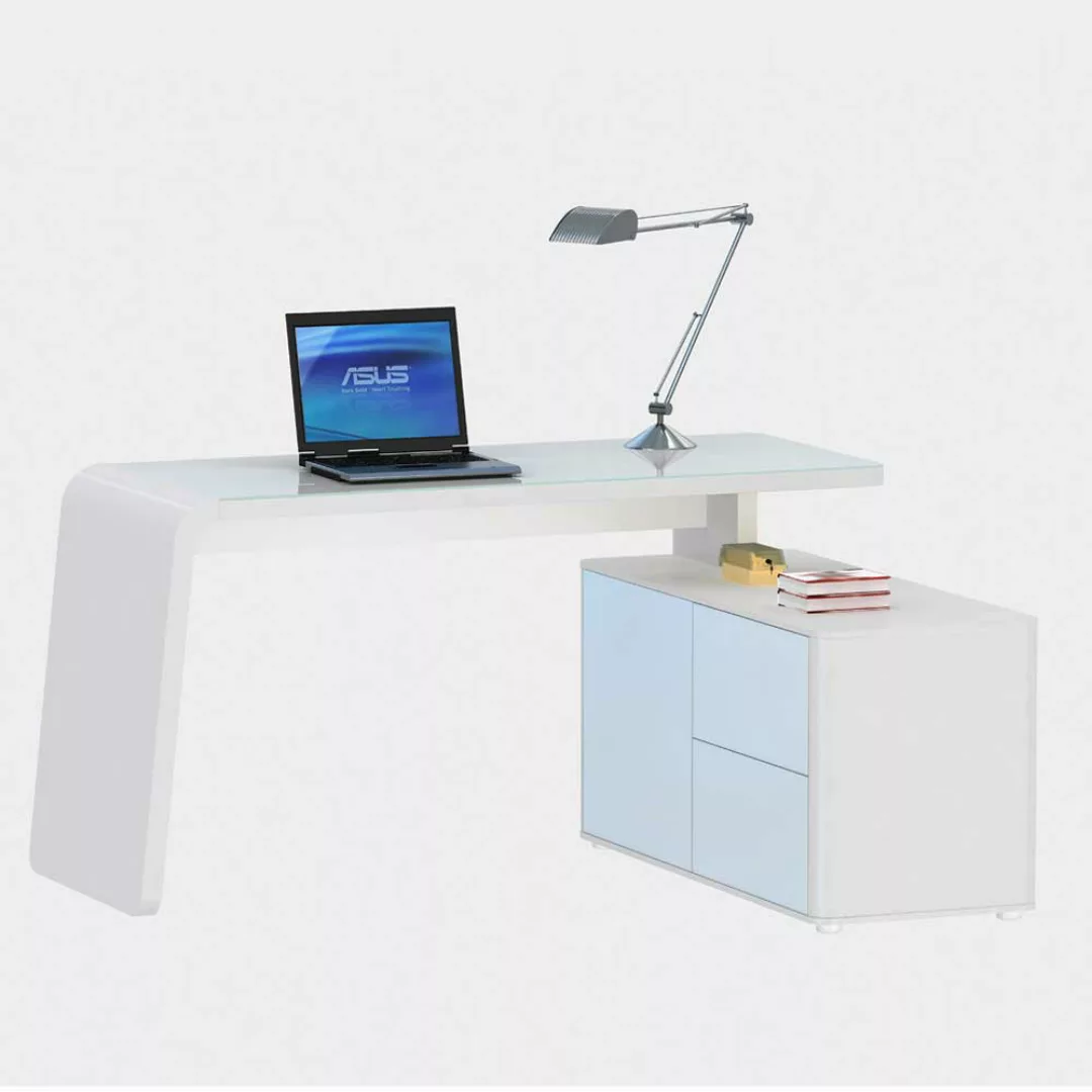 Bürotisch in Weiß Glas modern günstig online kaufen