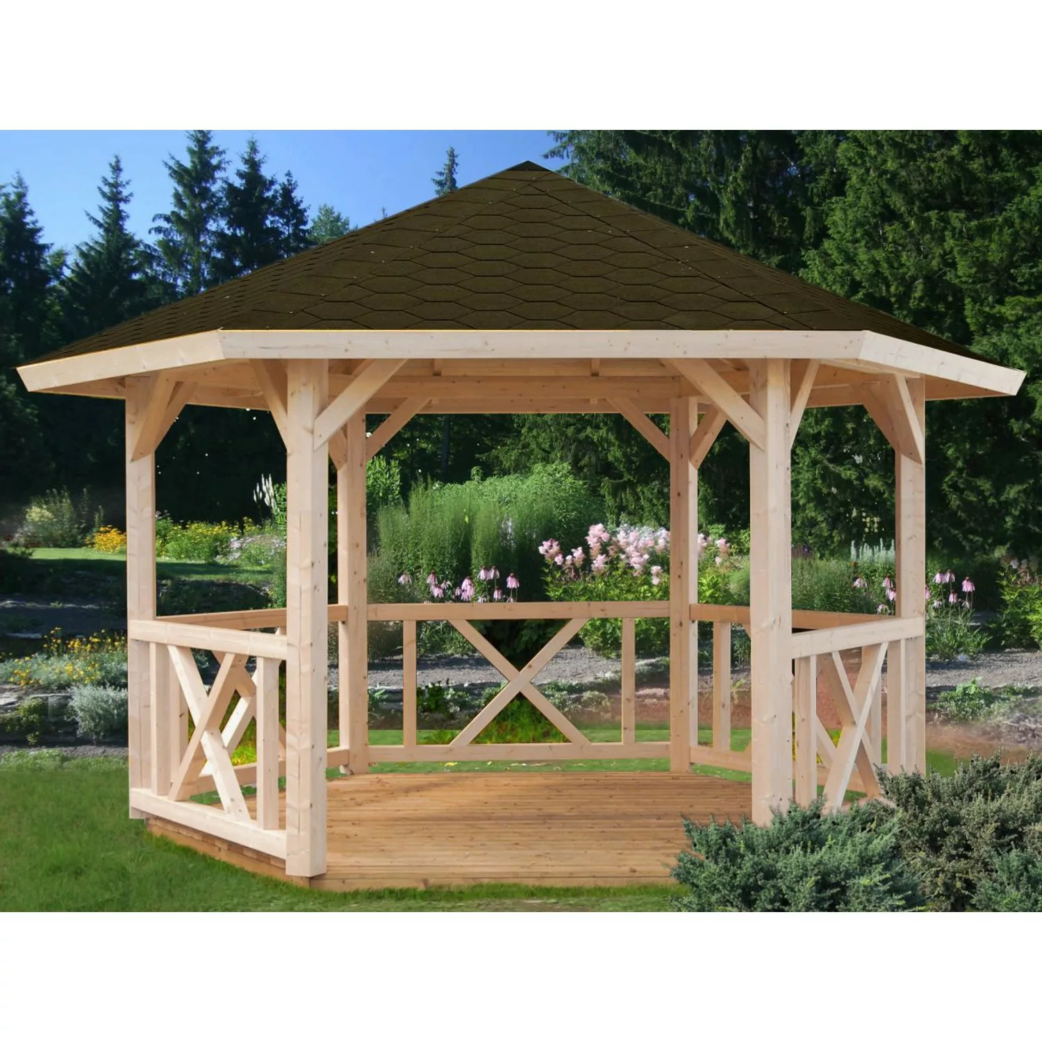 Palmako Holz-Pavillon Betty Natur imprägniert 337 cm x 337 cm ohne Fußboden günstig online kaufen