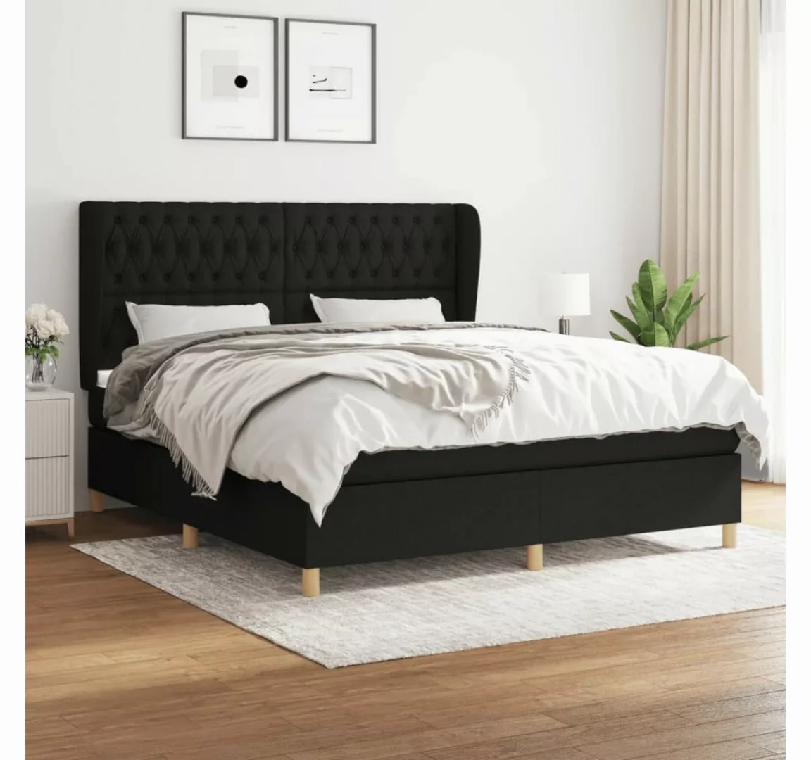 vidaXL Boxspringbett Boxspringbett mit Matratze Schwarz 180x200 cm Stoff Be günstig online kaufen