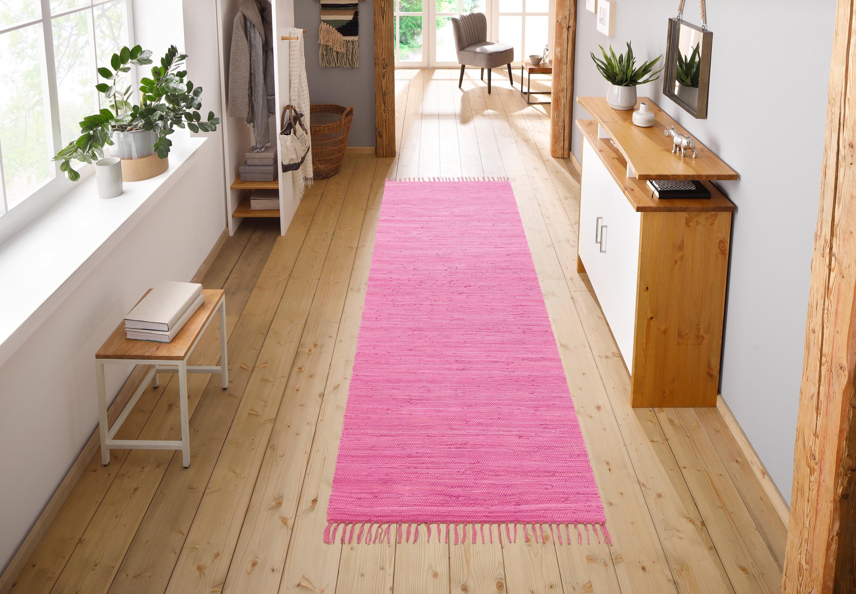 my home Teppich »Ares«, rechteckig, 5 mm Höhe, Uni Farben, handgewebt, mit günstig online kaufen
