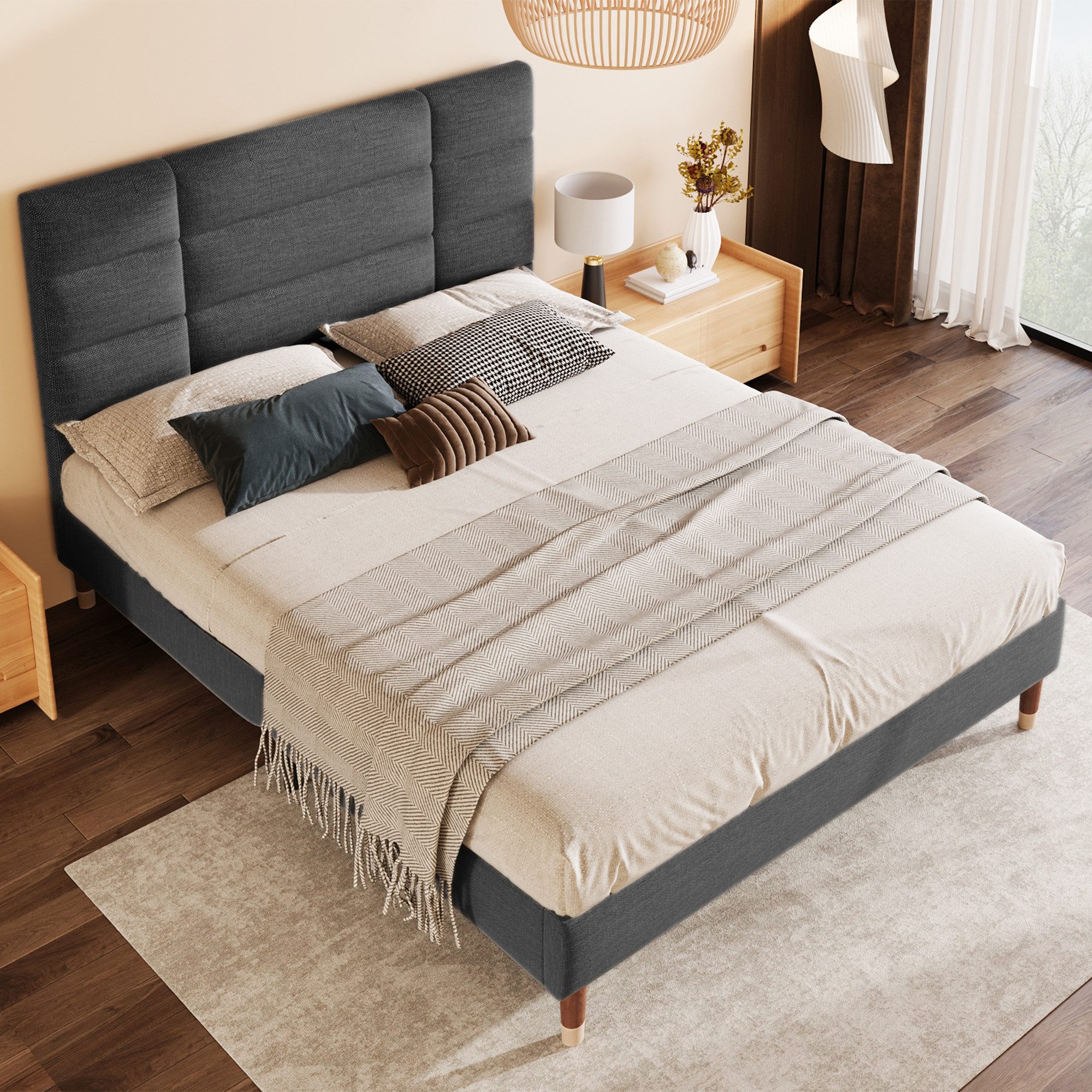 Ulife Polsterbett Dunkelgraues Doppelbett mit Lattenrost günstig online kaufen